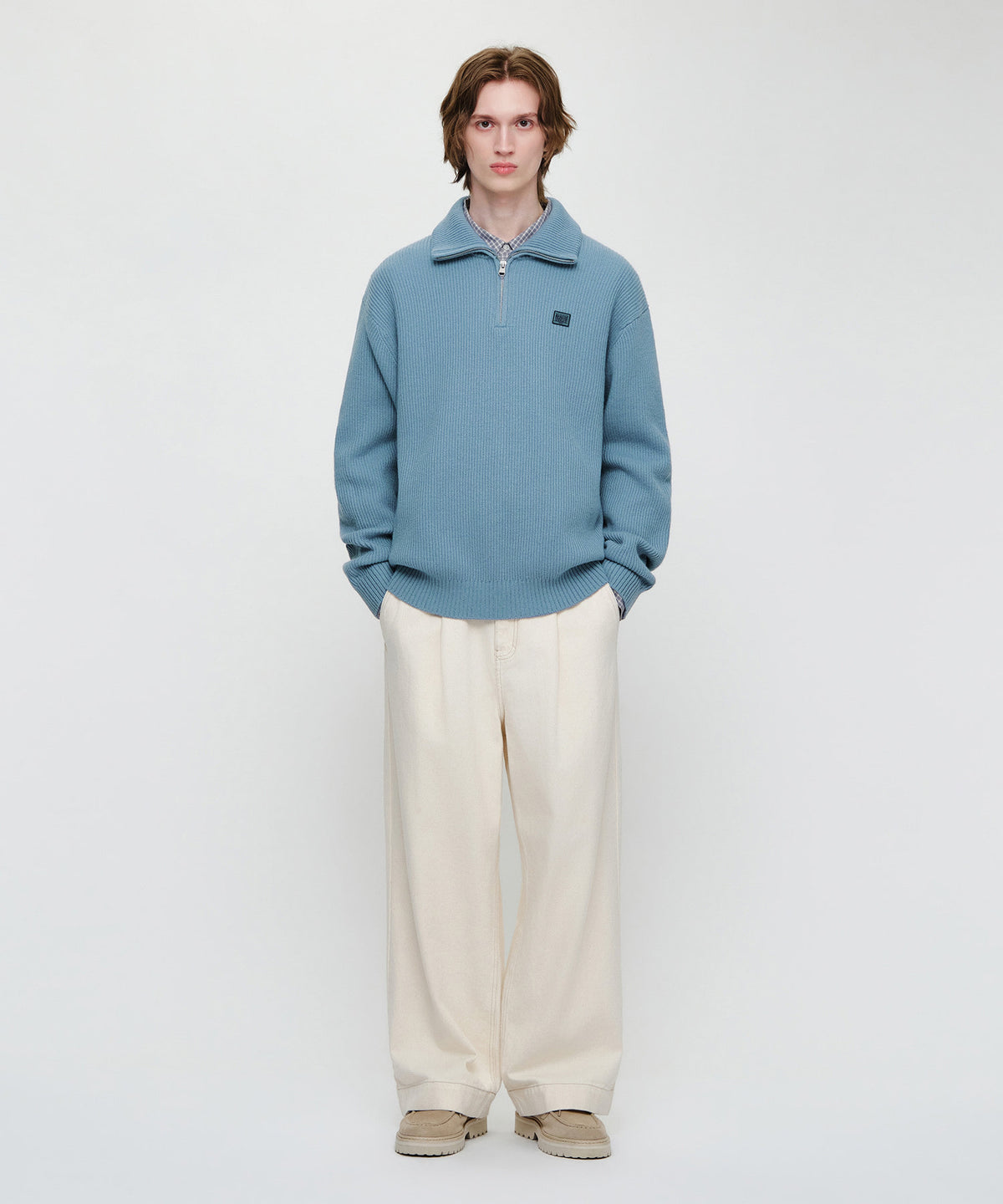 SMALL CLASSIC LOGO OVERSIZED HALF ZIP-UP KNIT
