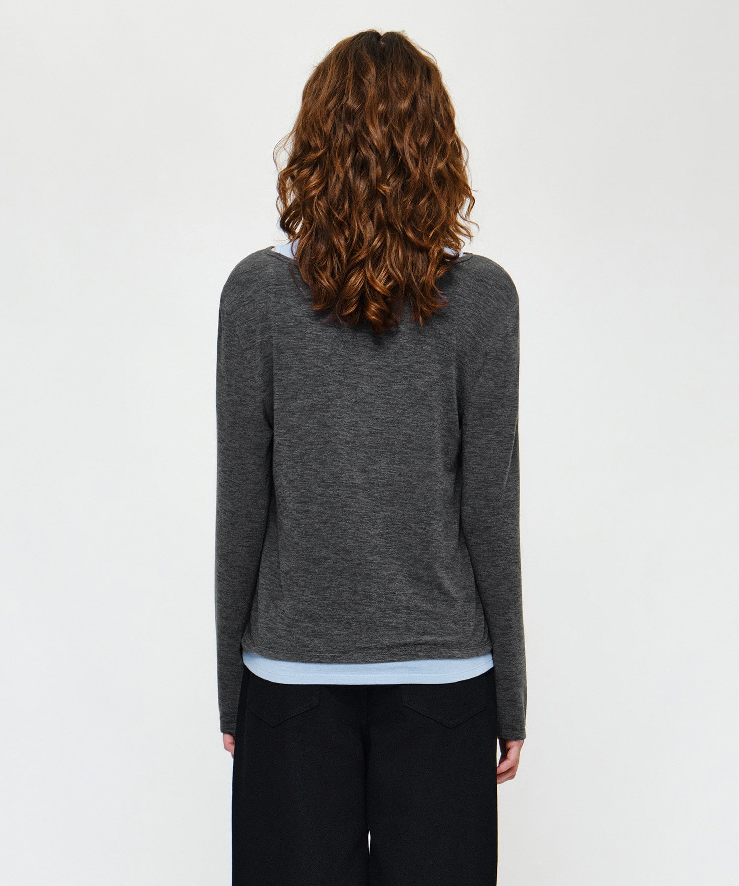 W HENLEY NECK LAYERED LONG SLEEVE TEE