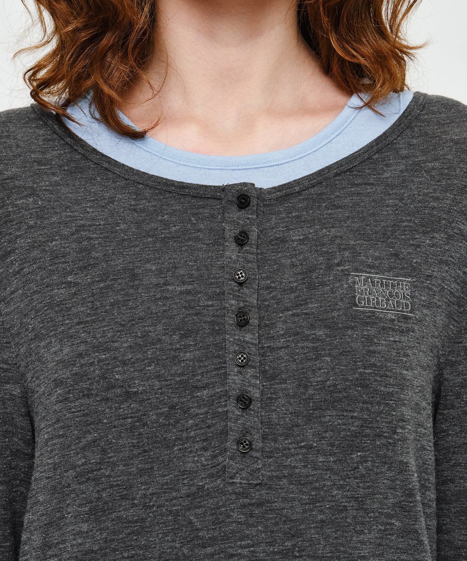 W HENLEY NECK LAYERED LONG SLEEVE TEE