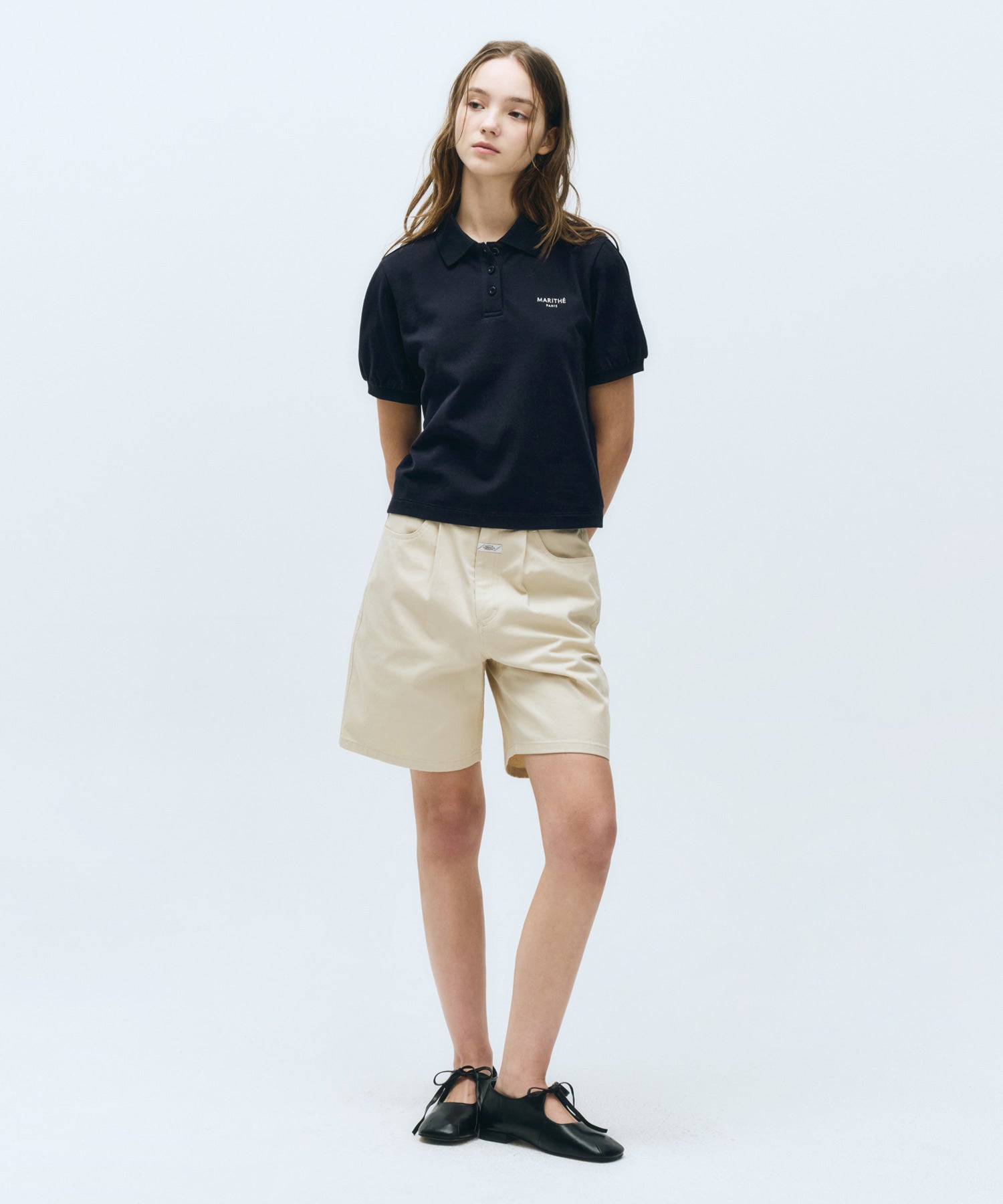 W ONE TUCK COTTON BERMUDA PANTS