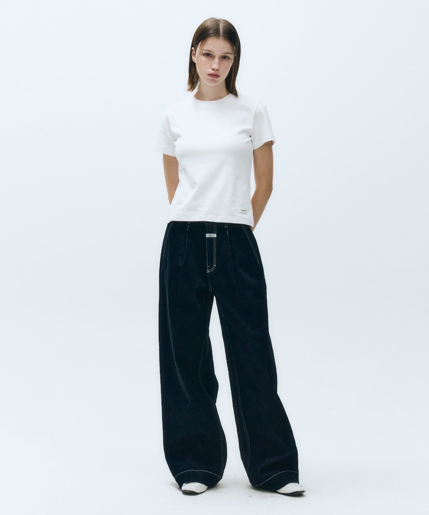 W MID-WAIST FLARED DENIM PANTS