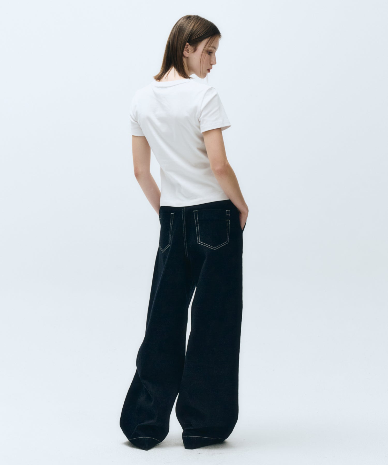 W MID-WAIST FLARED DENIM PANTS