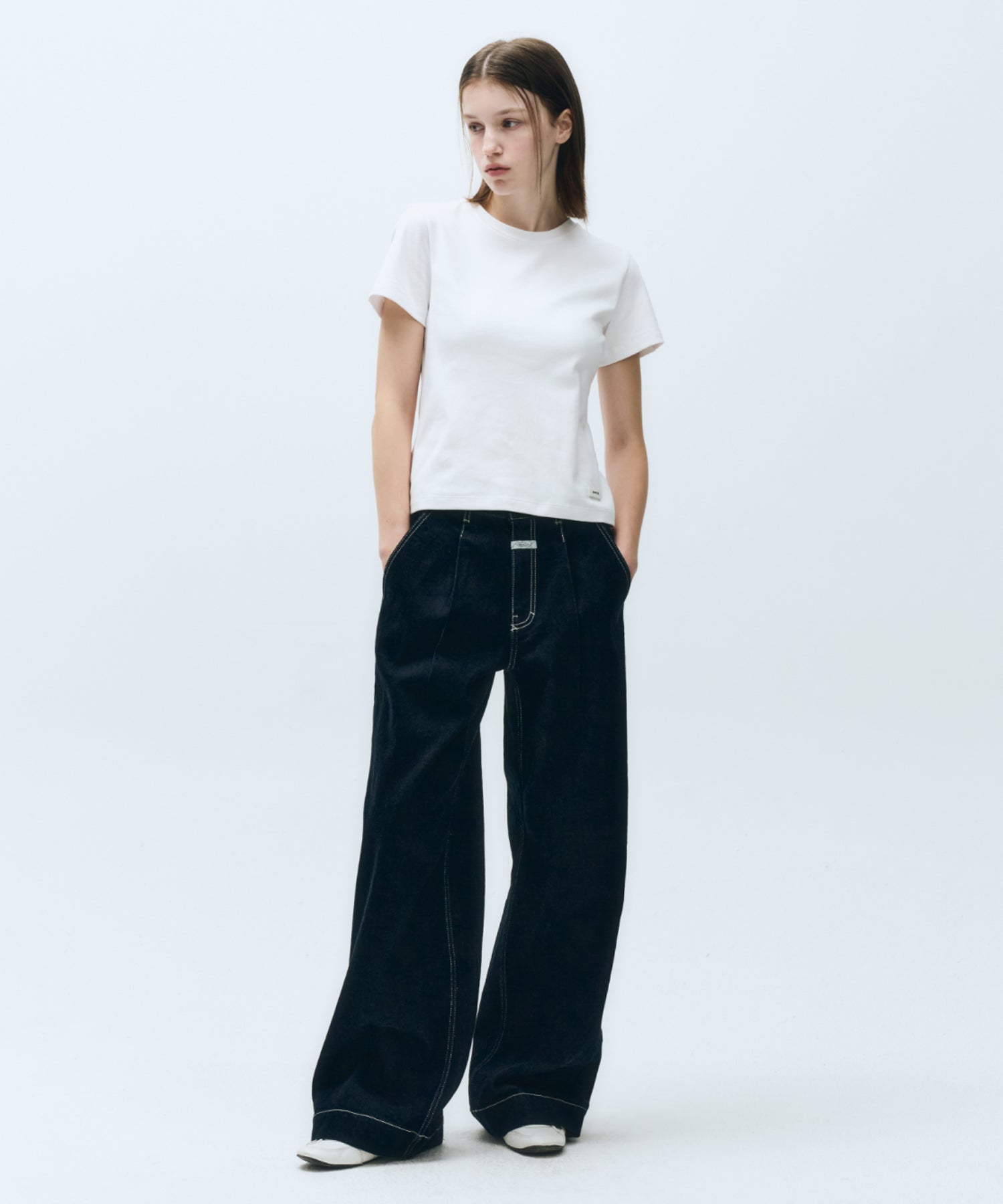 W MID-WAIST FLARED DENIM PANTS