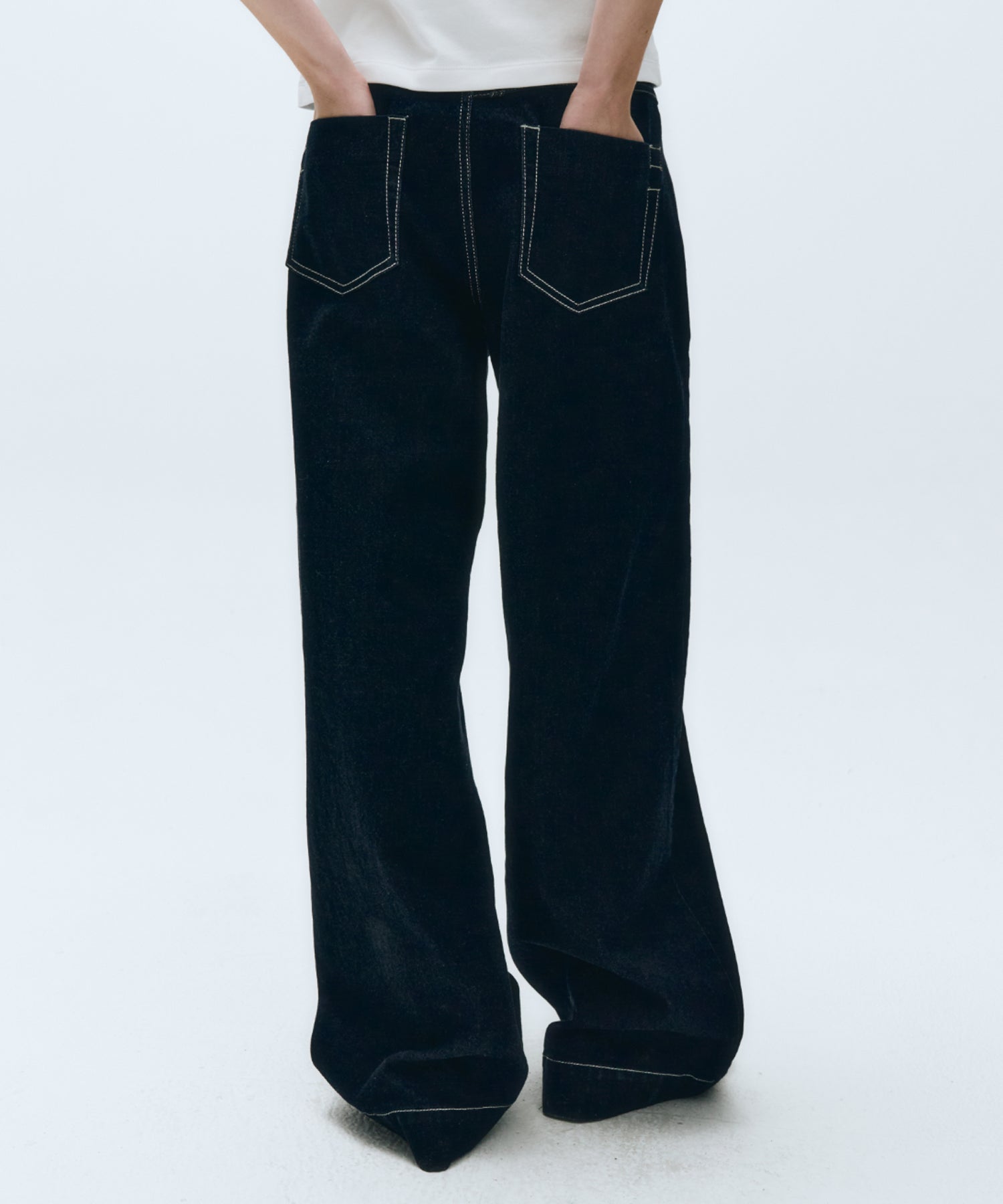 W MID-WAIST FLARED DENIM PANTS