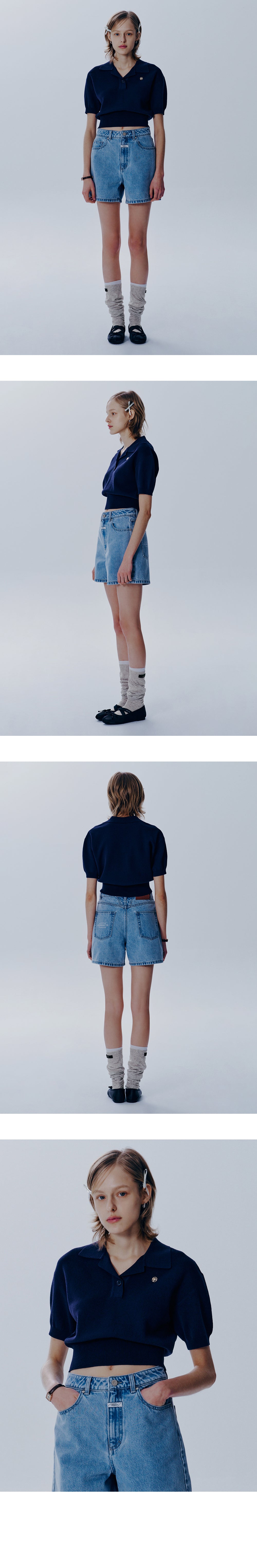 W OPEN COLLAR CROP HALF KNIT
