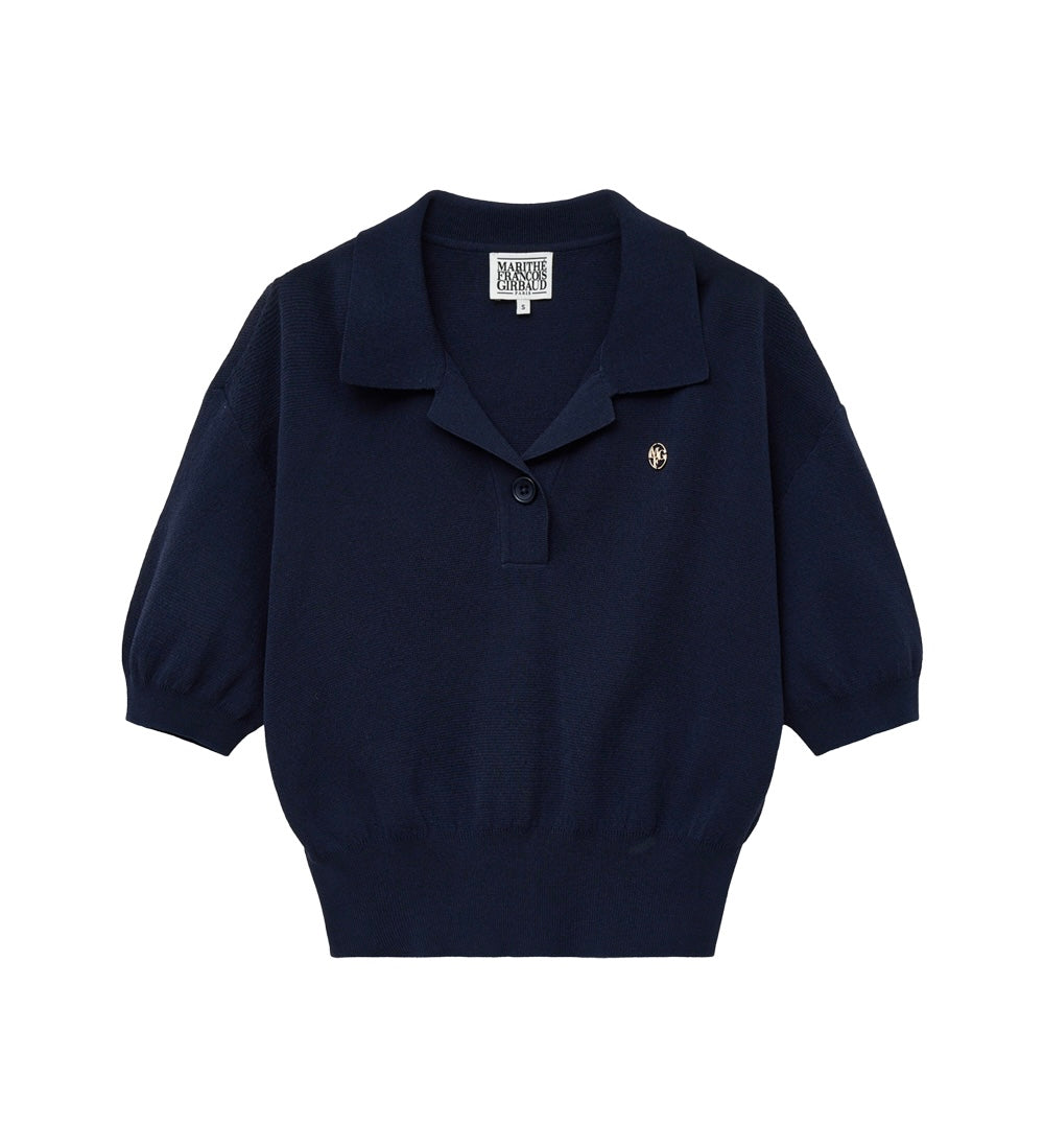 W OPEN COLLAR CROP HALF KNIT