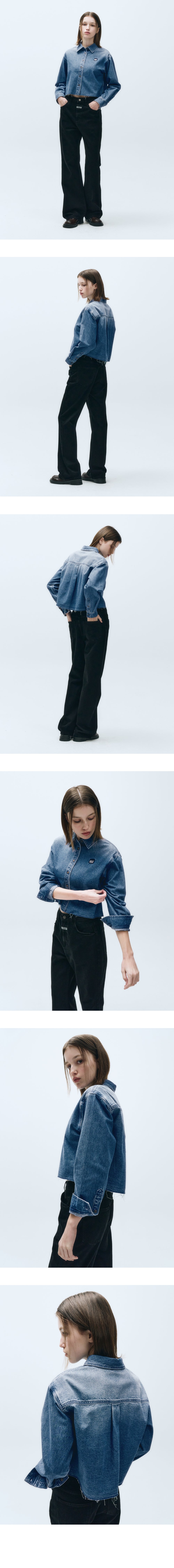 W HERITAGE LETTERING LOGO DENIM CROP SHIRT