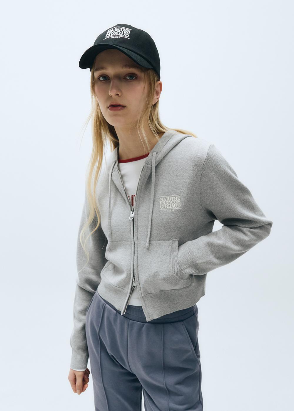 W CLASSIC LOGO CROP KNIT HOODIE ZIPUP