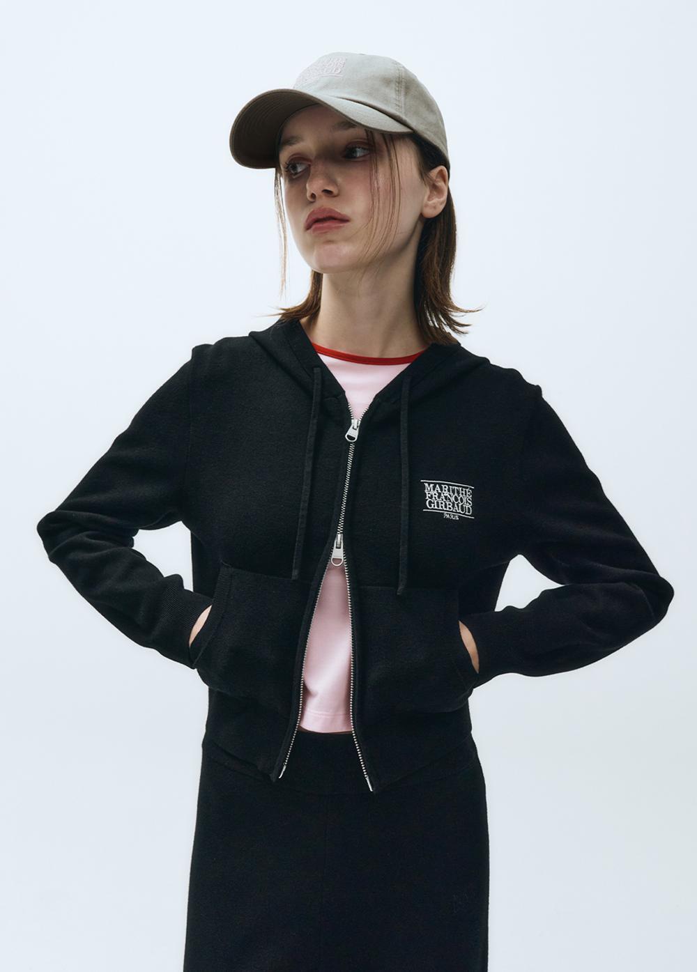 W CLASSIC LOGO CROP KNIT HOODIE ZIPUP