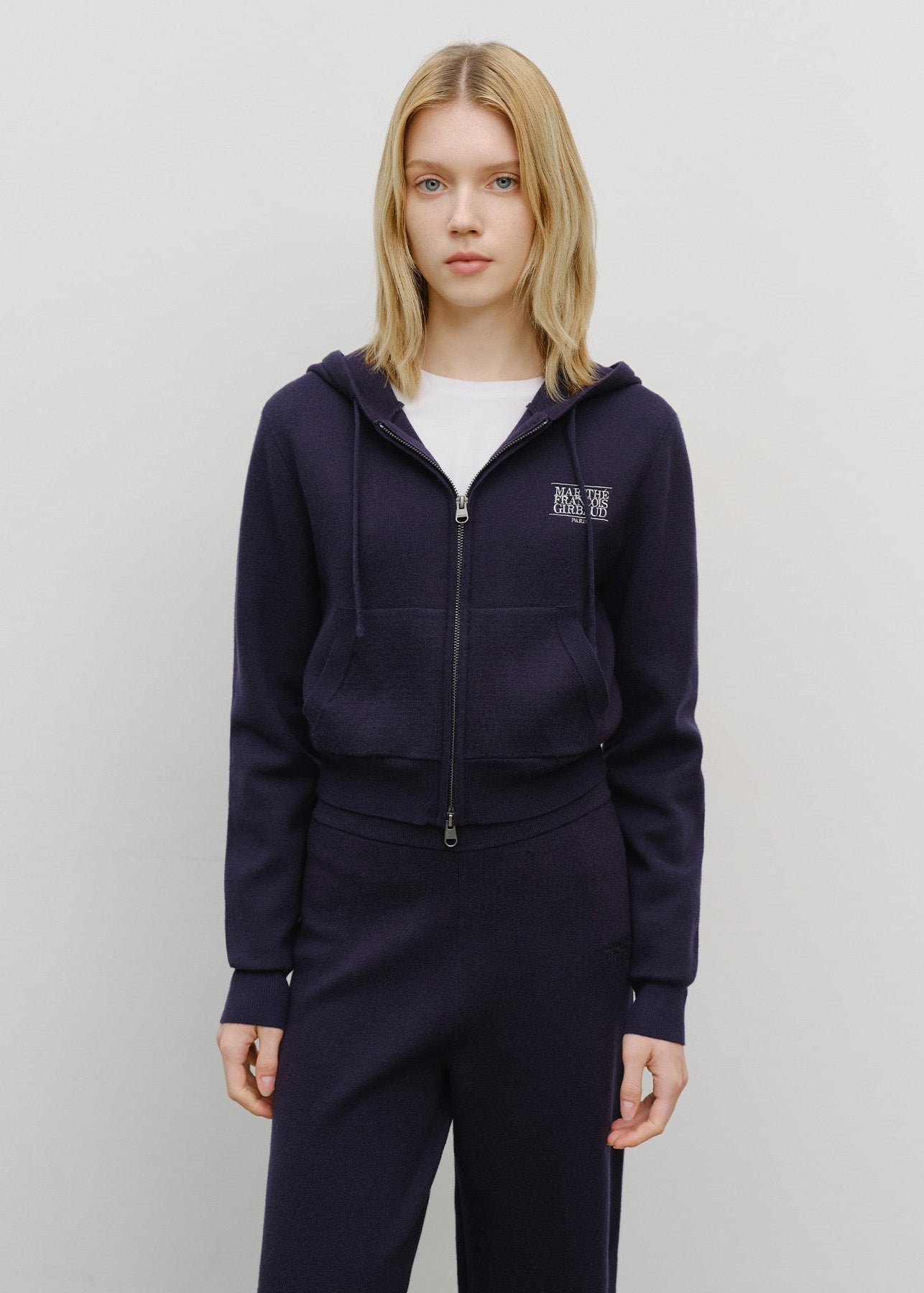 W CLASSIC LOGO CROP KNIT HOODIE ZIPUP