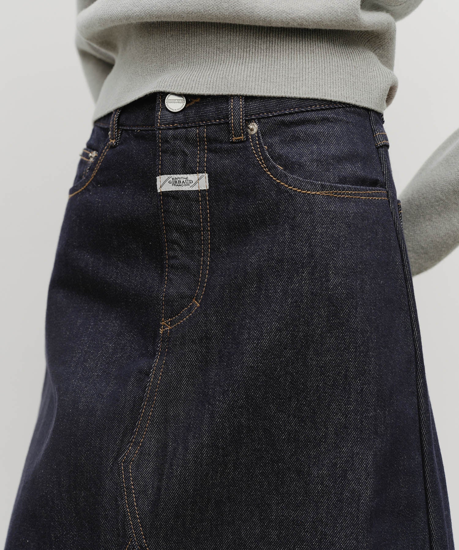 W A-LINE DENIM MIDI SKIRT