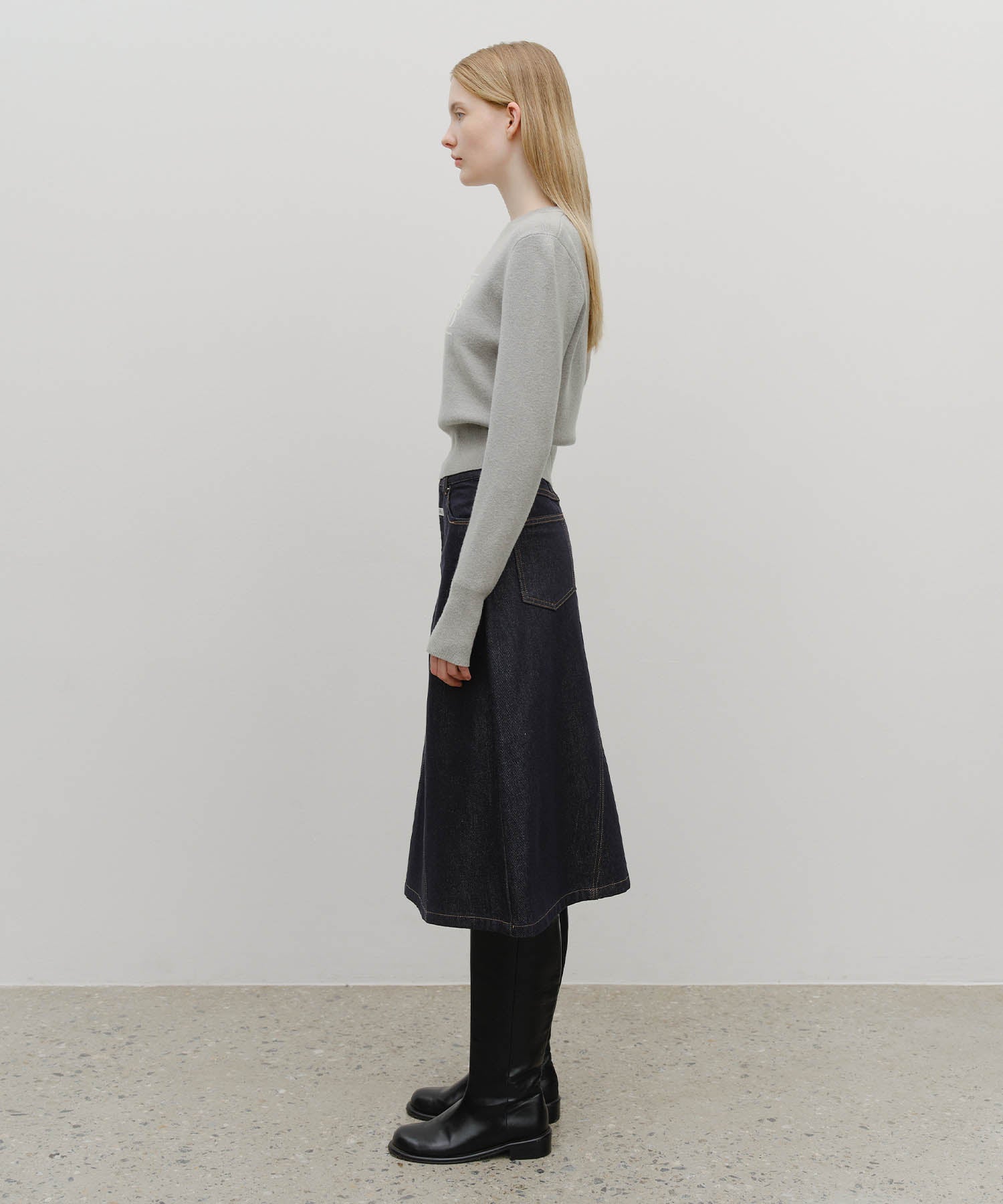 W A-LINE DENIM MIDI SKIRT