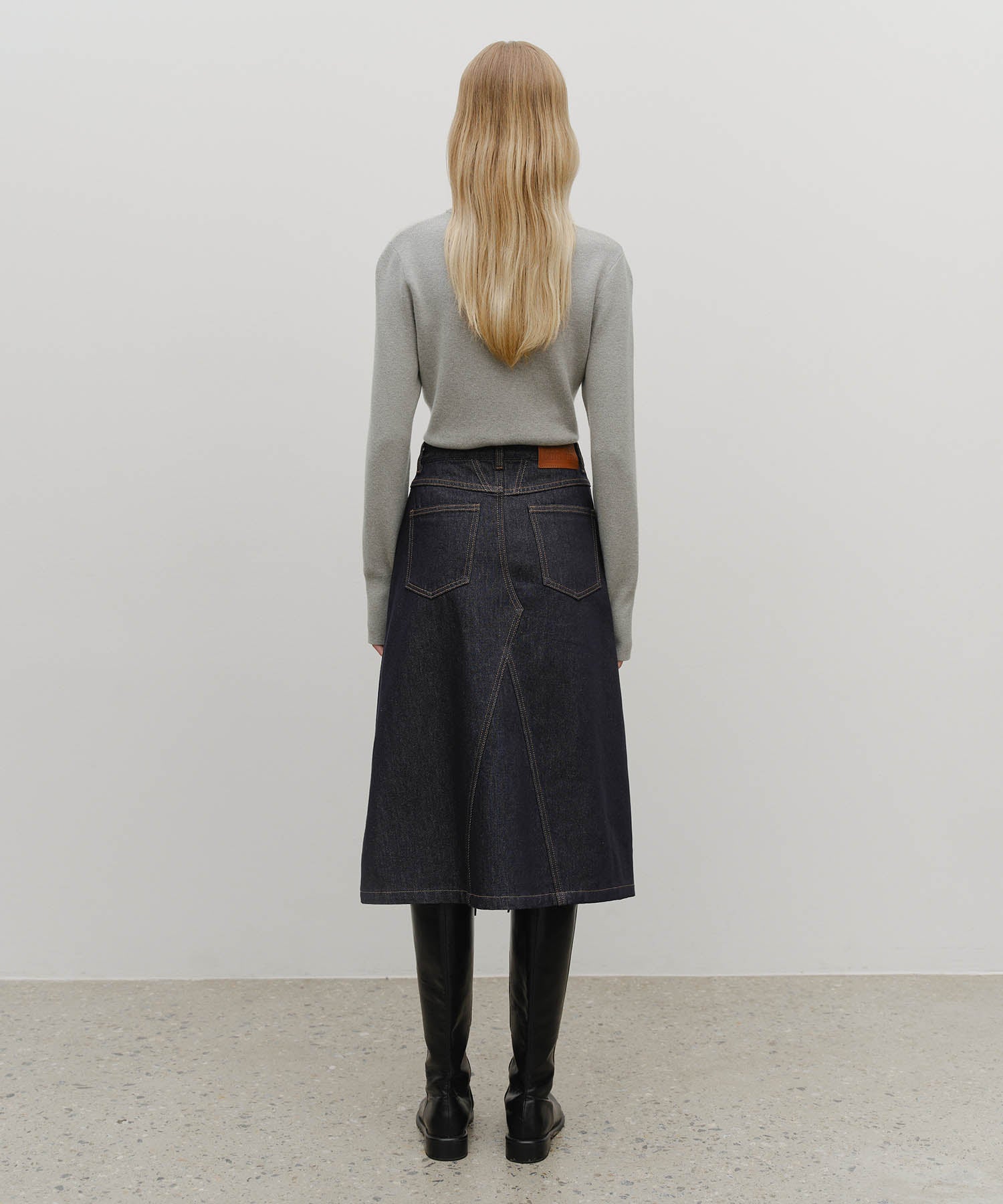 W A-LINE DENIM MIDI SKIRT