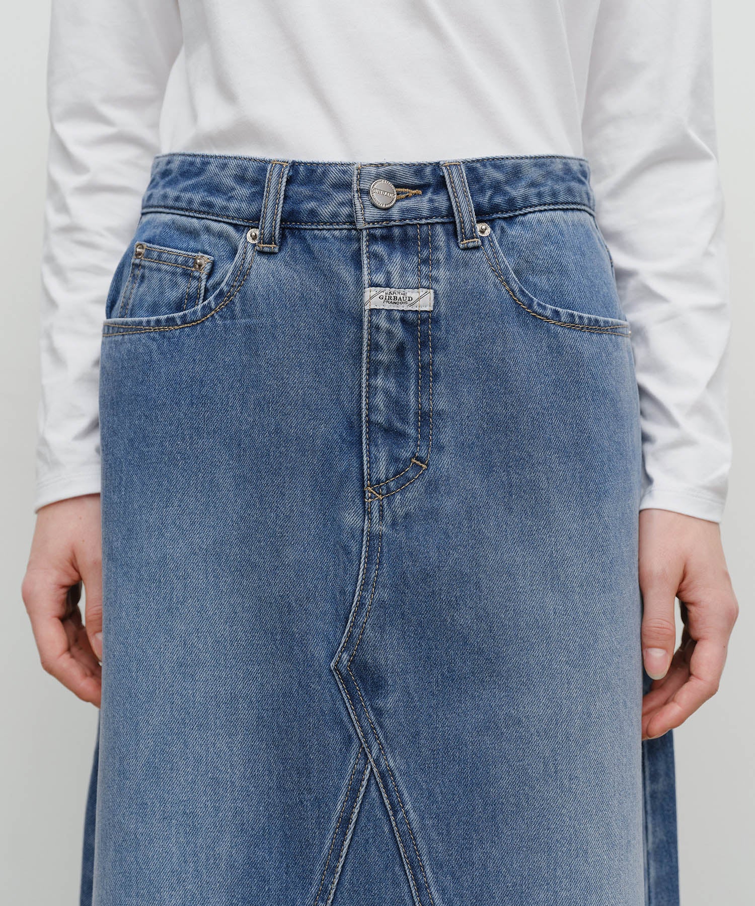 W A-LINE DENIM MIDI SKIRT