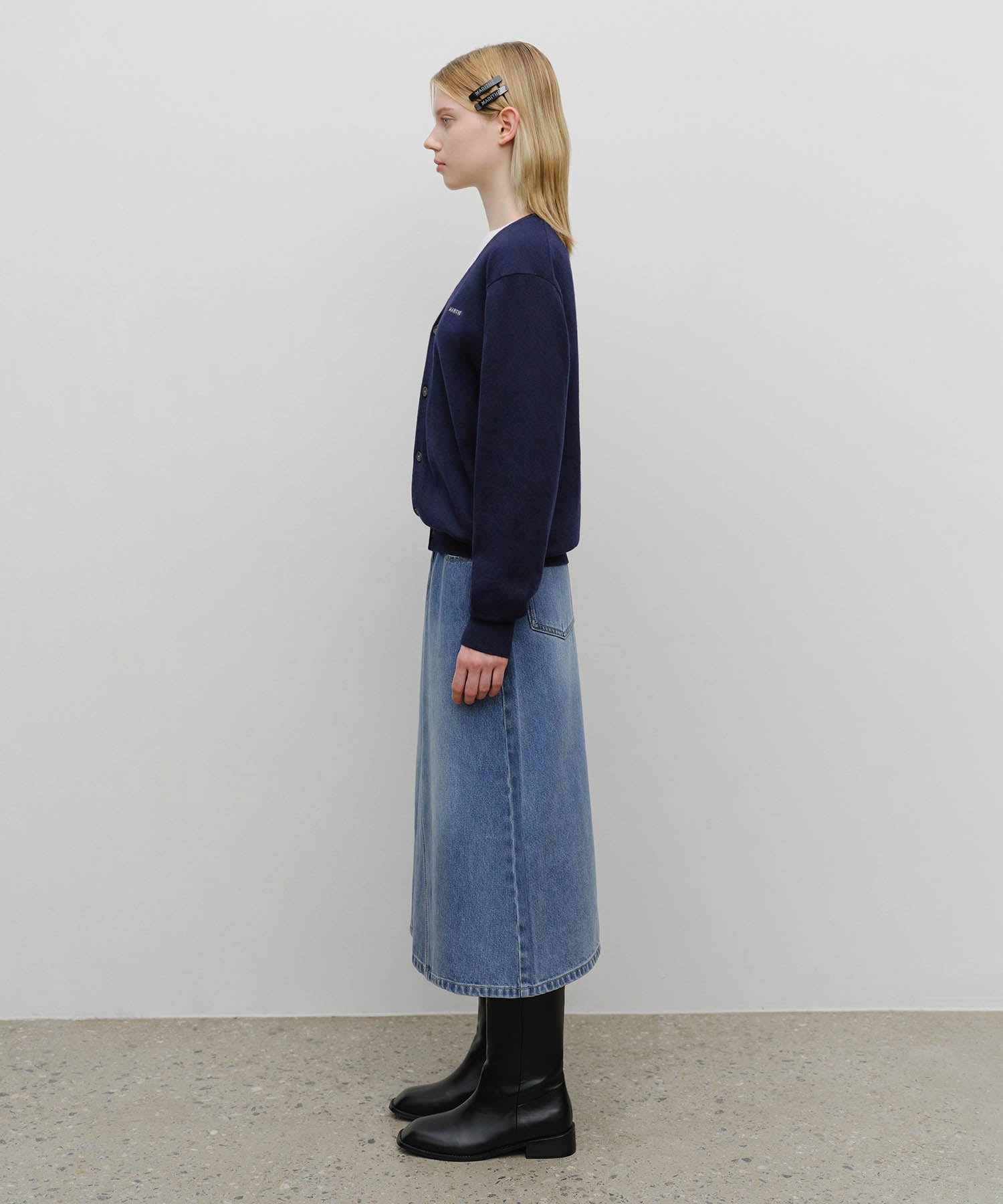 W A-LINE DENIM MIDI SKIRT