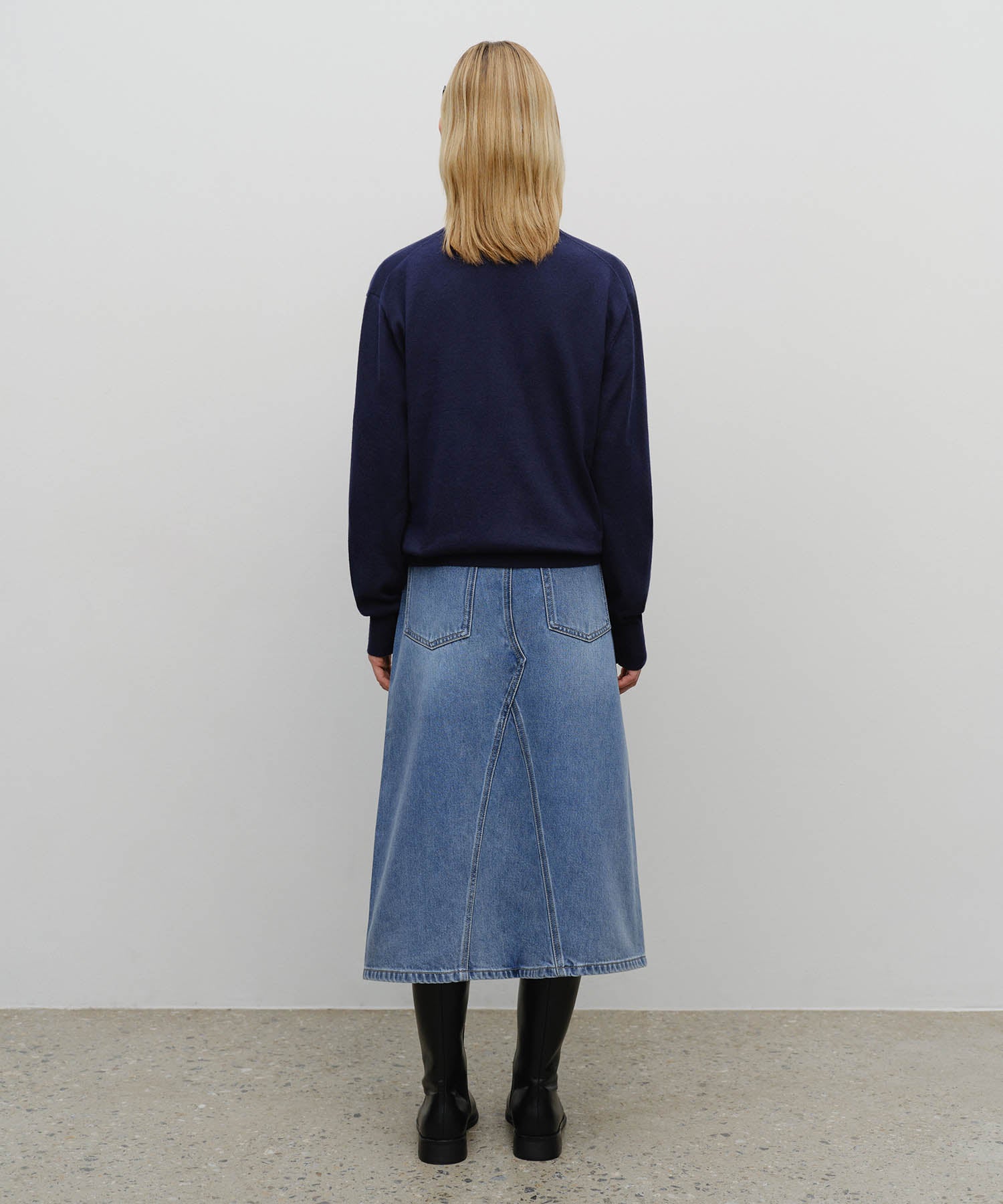 W A-LINE DENIM MIDI SKIRT