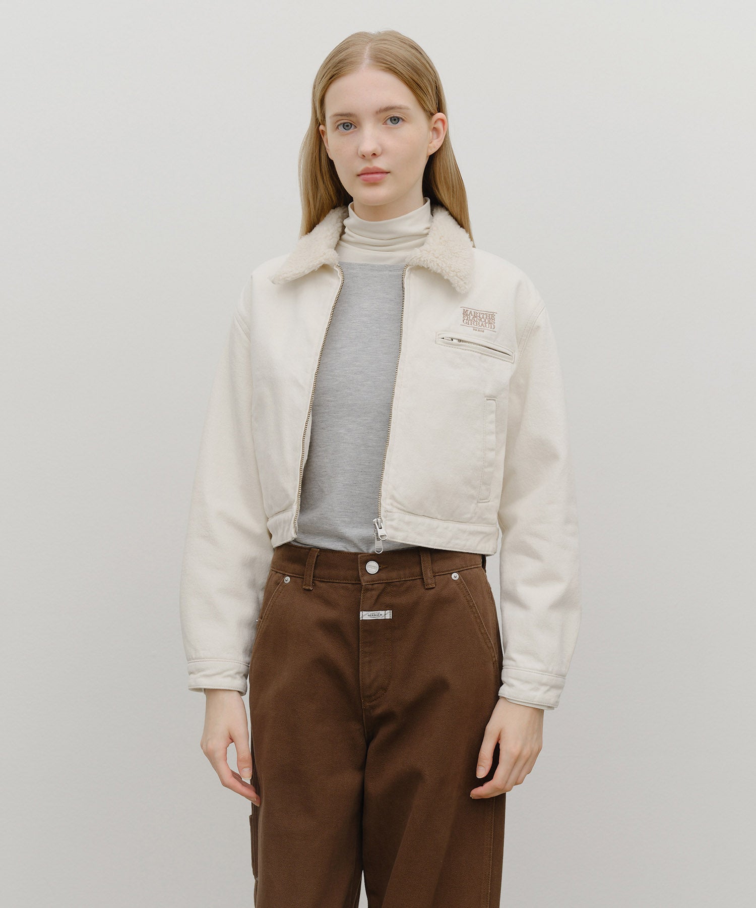 W CROP SHEARLING DENIM JACKET