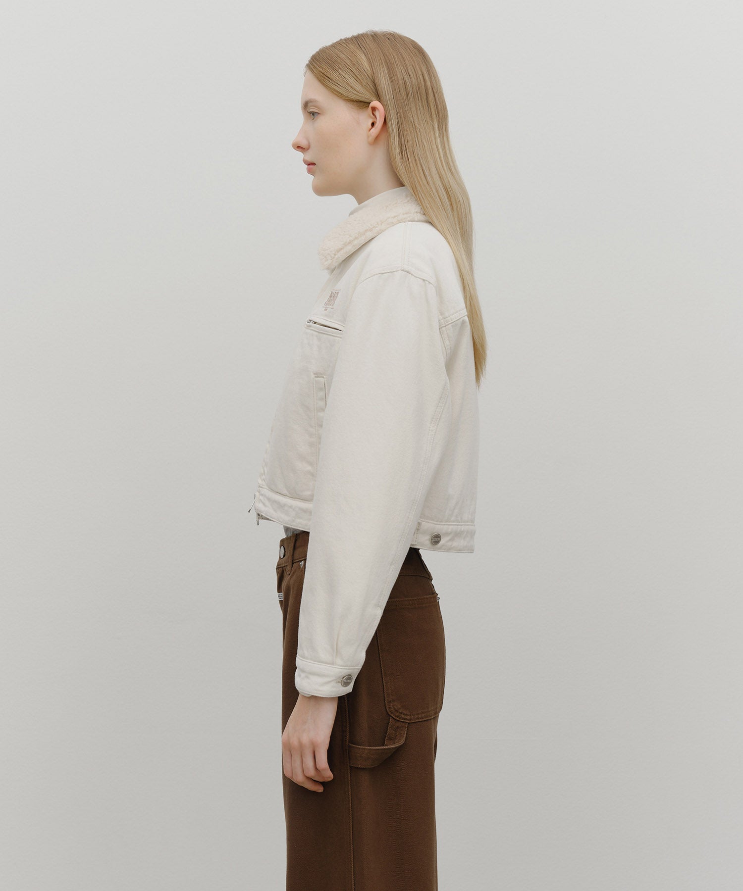 W CROP SHEARLING DENIM JACKET