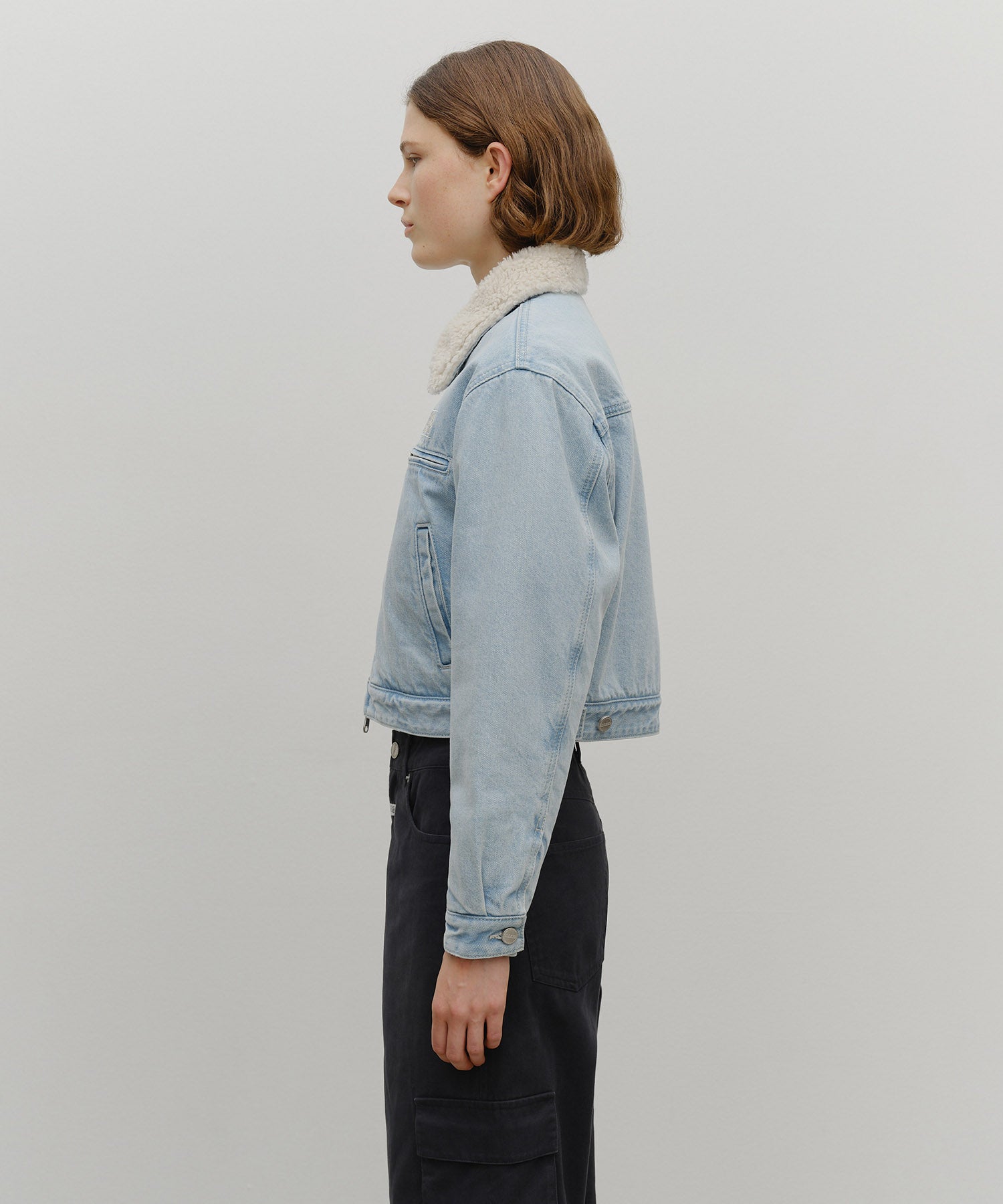 W CROP SHEARLING DENIM JACKET