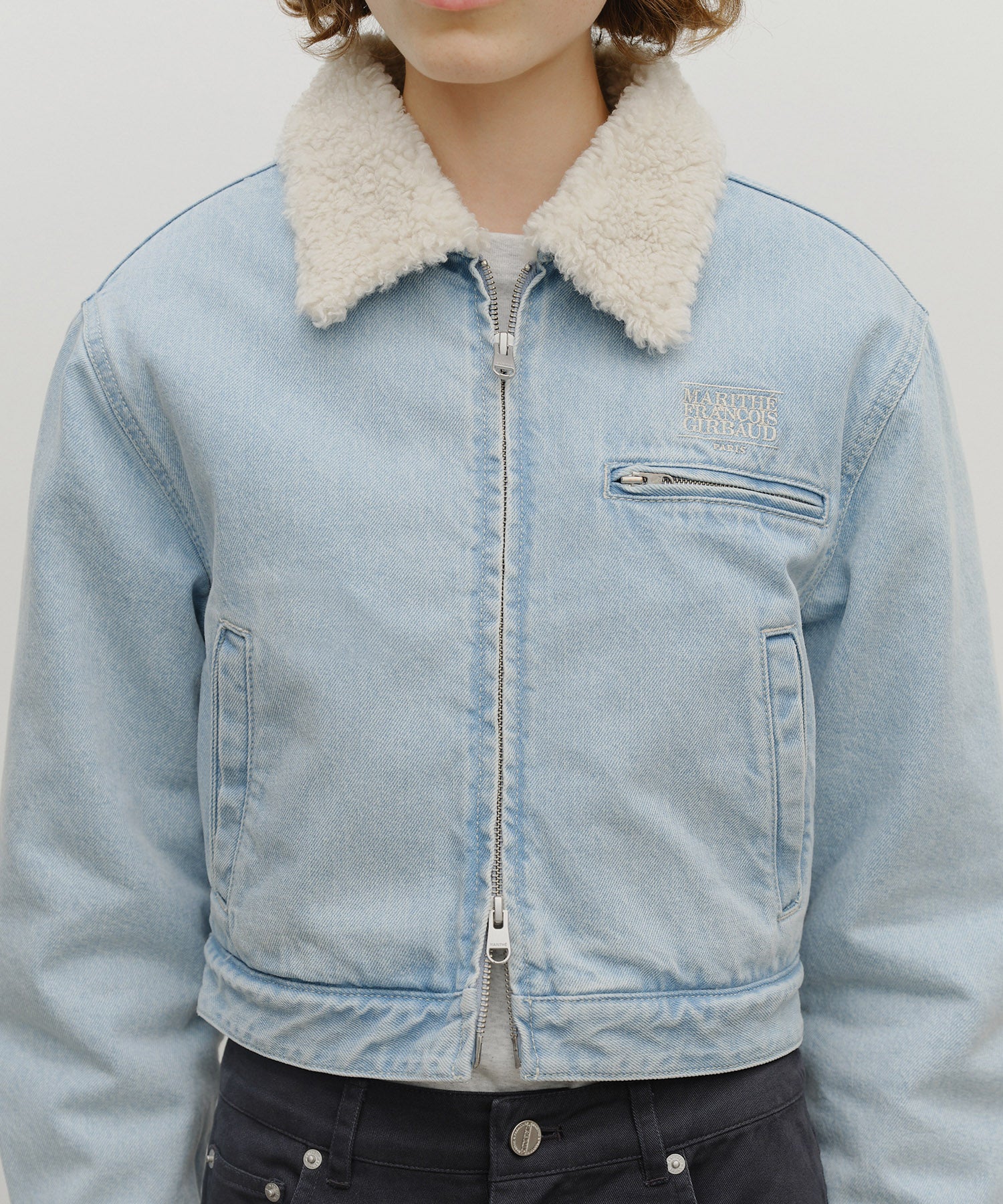 W CROP SHEARLING DENIM JACKET