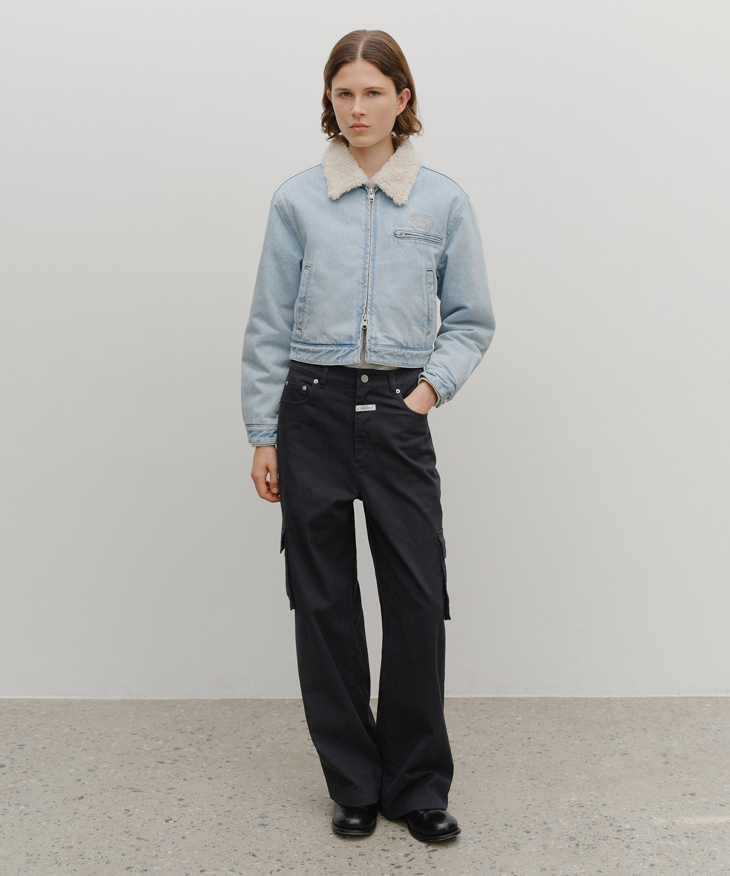 W CROP SHEARLING DENIM JACKET