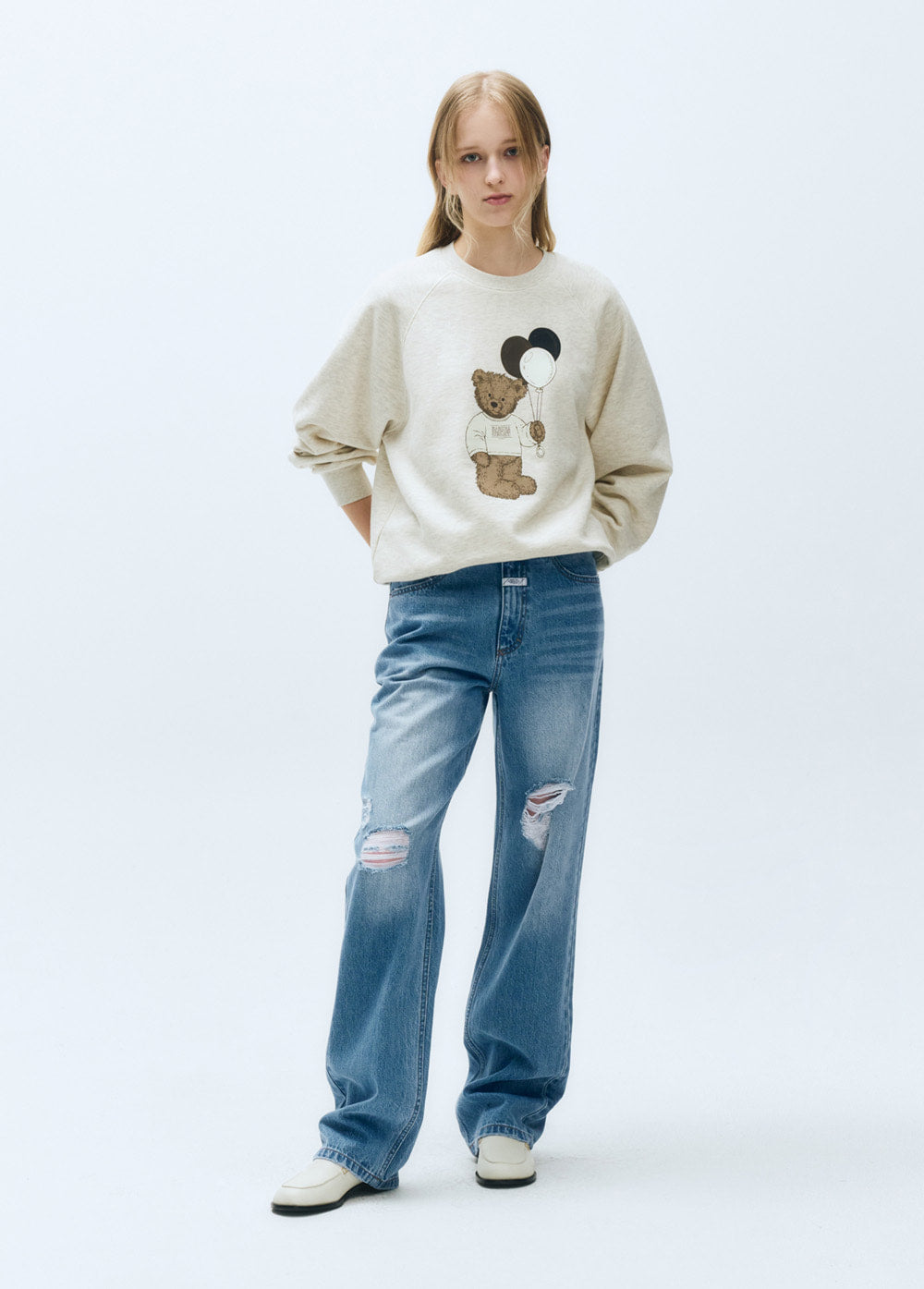 W DAMAGED WASHED DENIM PANTS