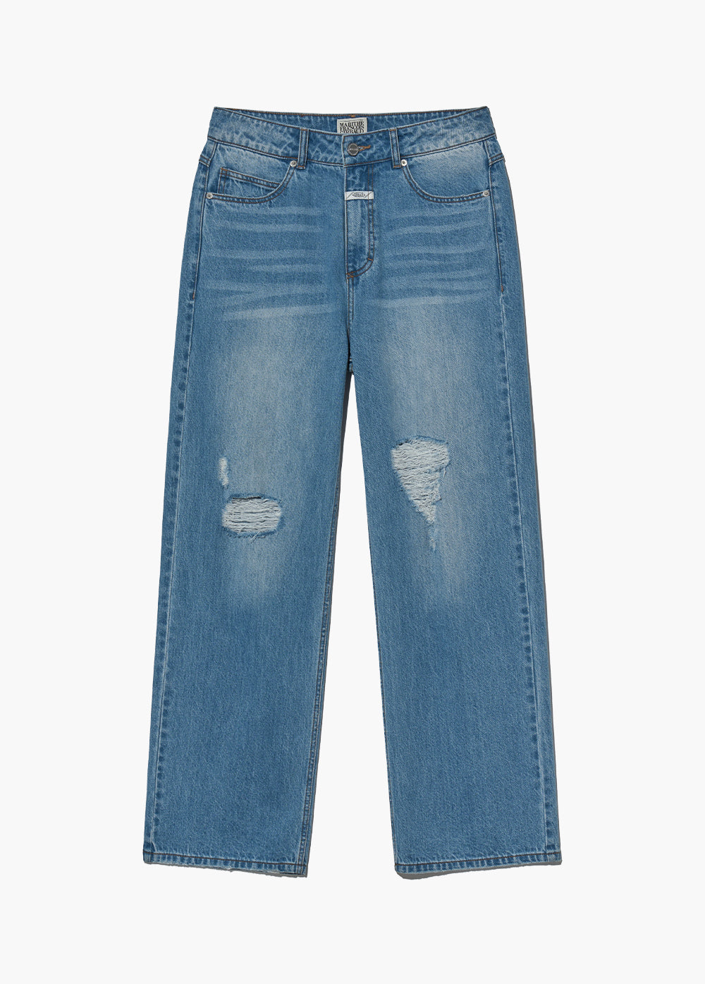 W DAMAGED WASHED DENIM PANTS