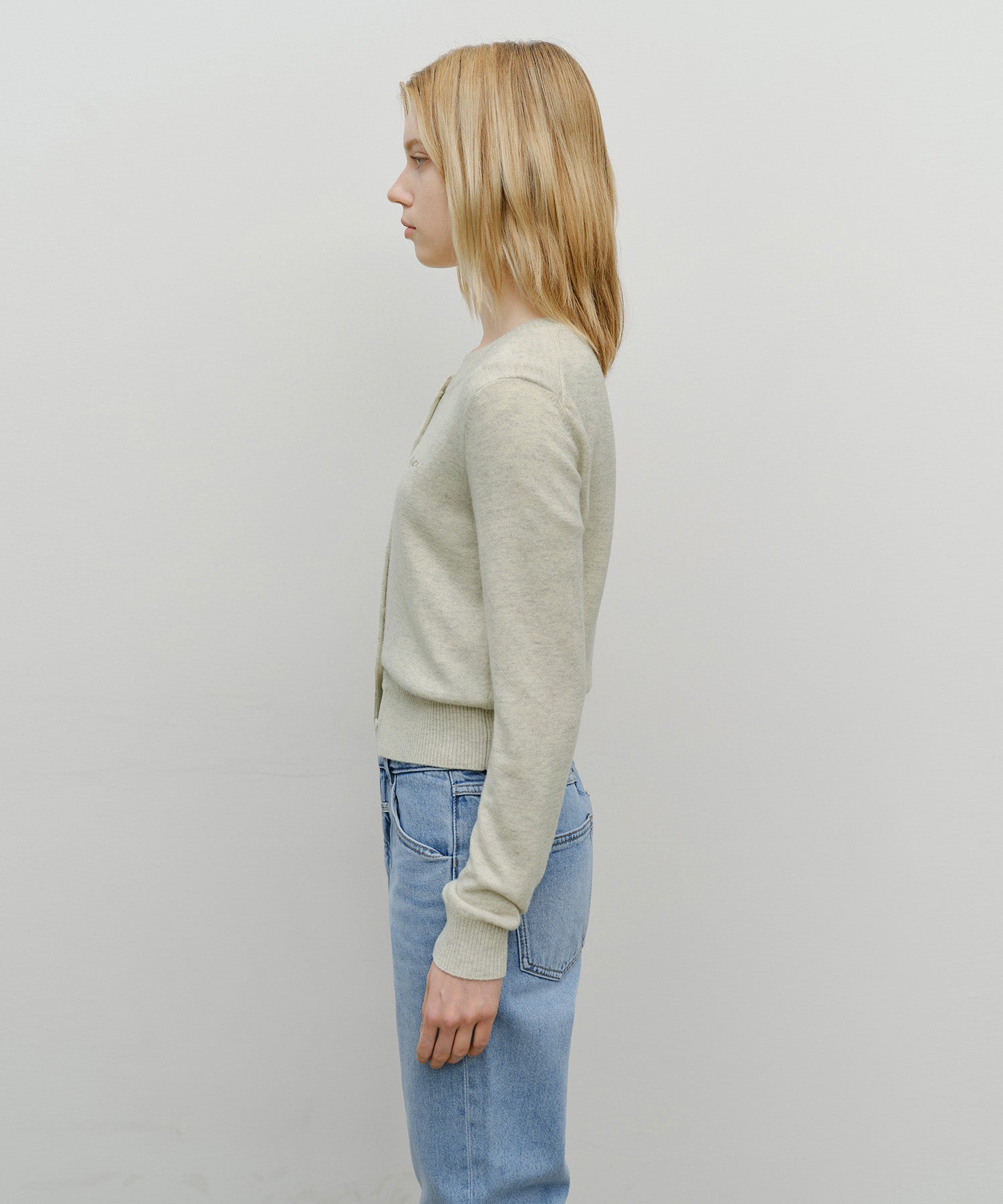W HALF KNIT ROUND NECK CARDIGAN SET UP