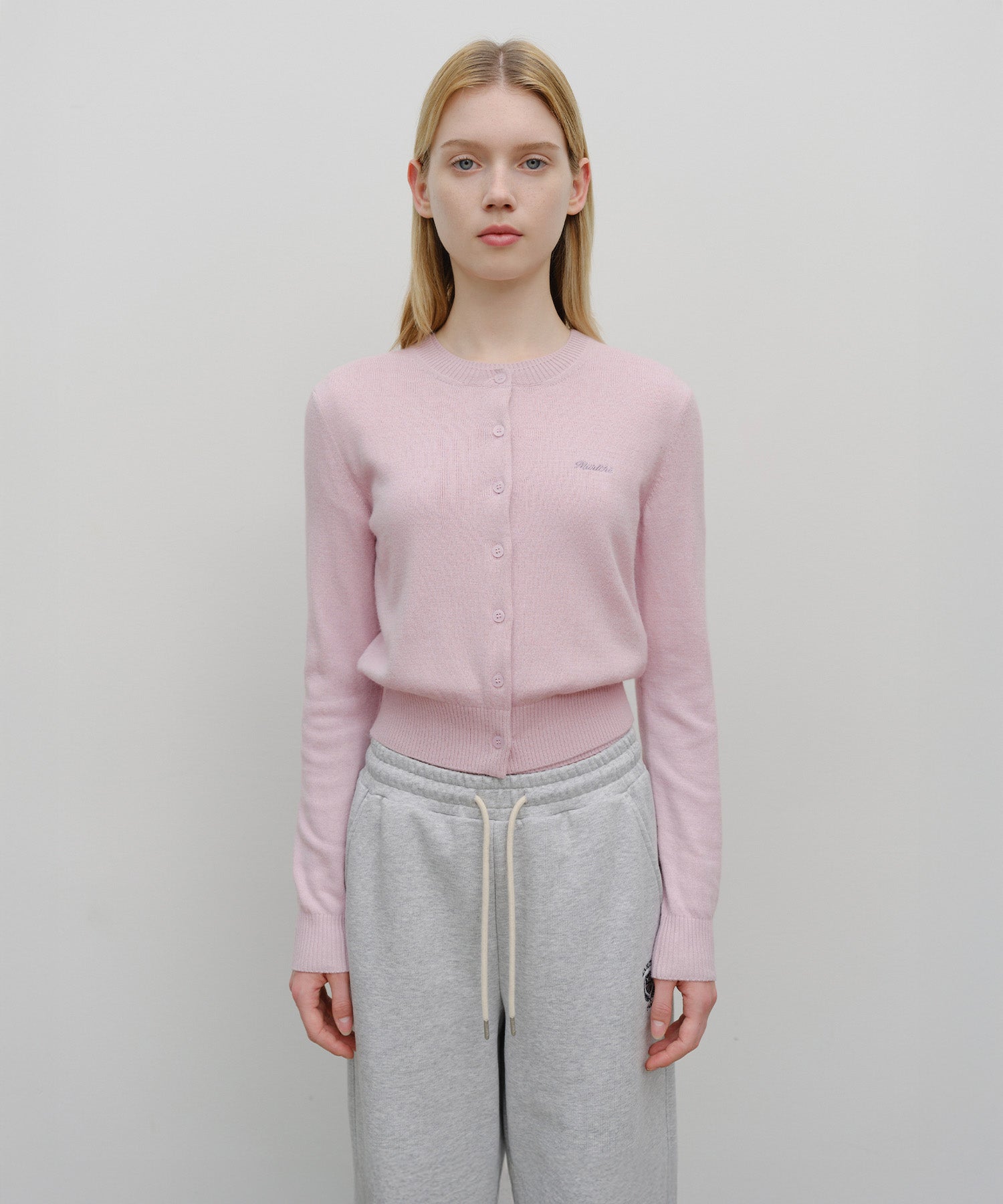 W HALF KNIT ROUND NECK CARDIGAN SET UP