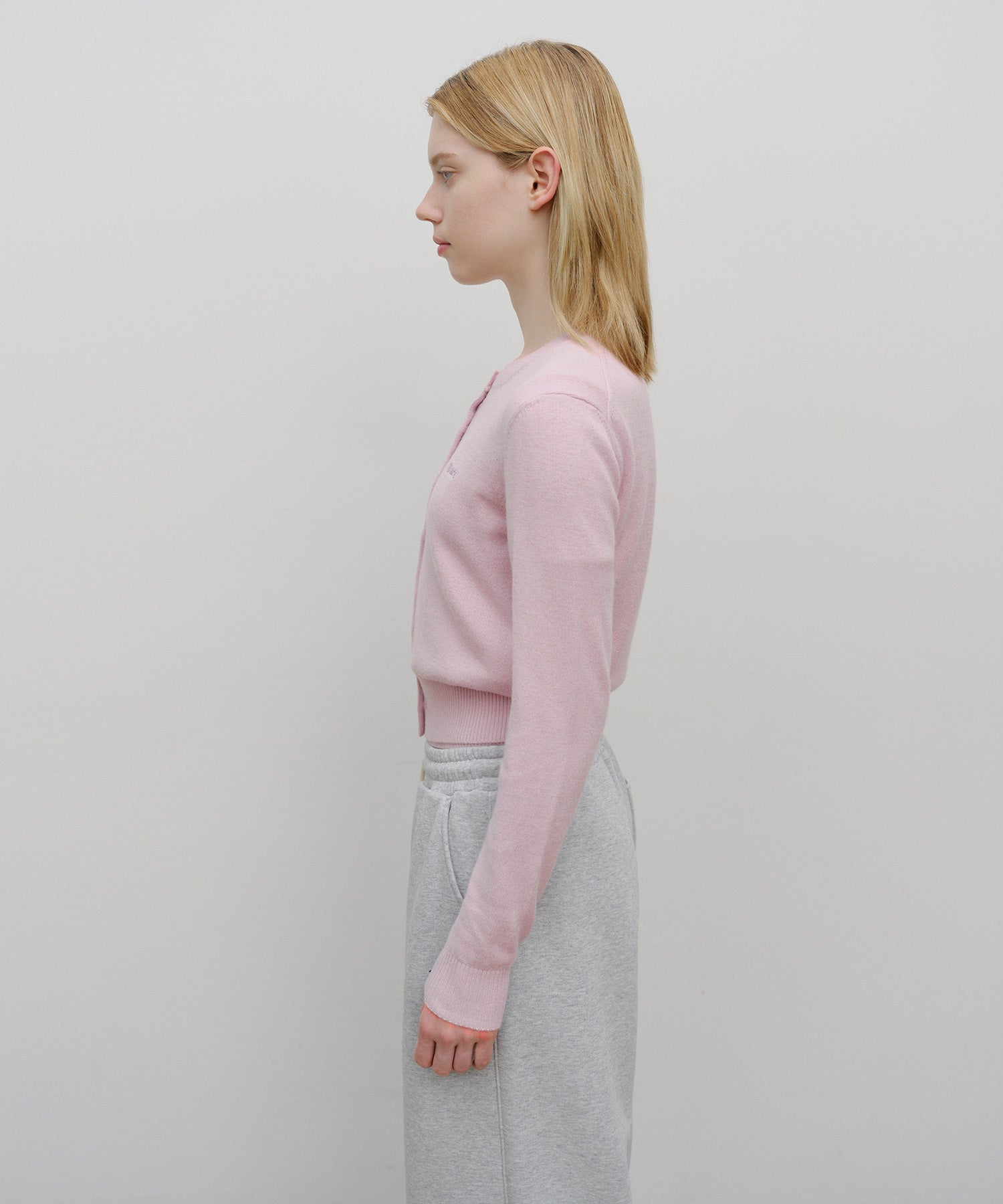 W HALF KNIT ROUND NECK CARDIGAN SET UP