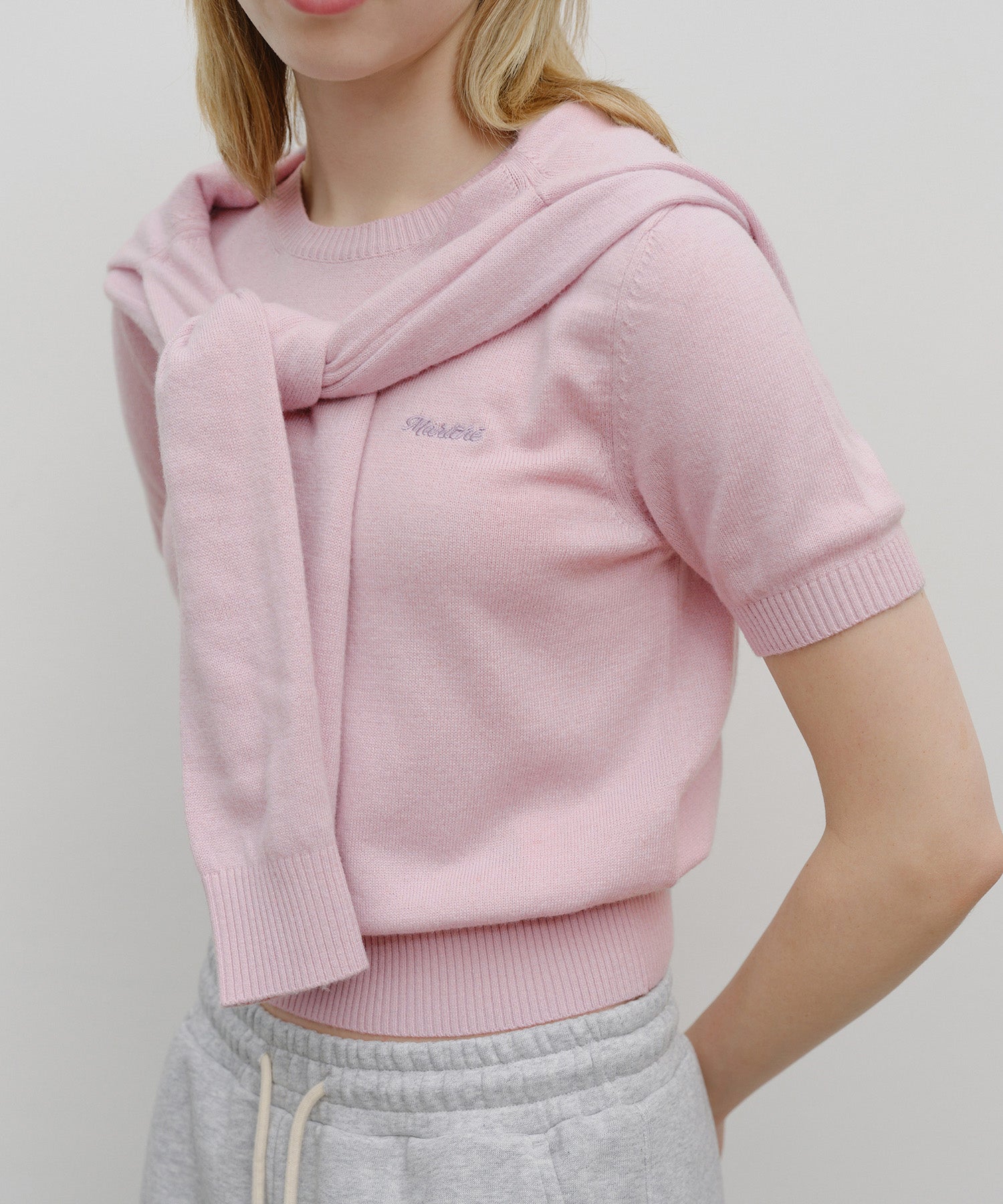 W HALF KNIT ROUND NECK CARDIGAN SET UP