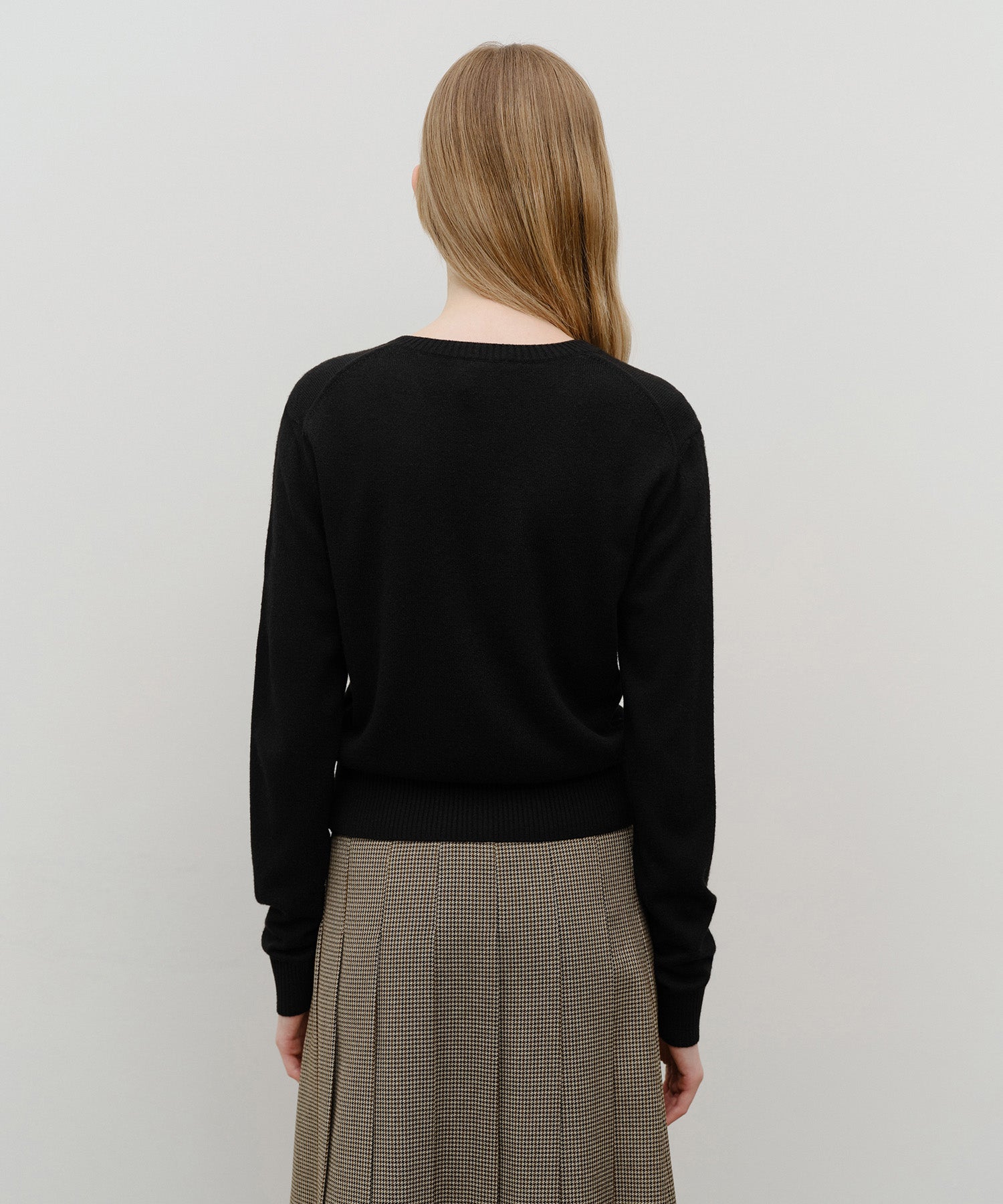 W HALF KNIT ROUND NECK CARDIGAN SET UP