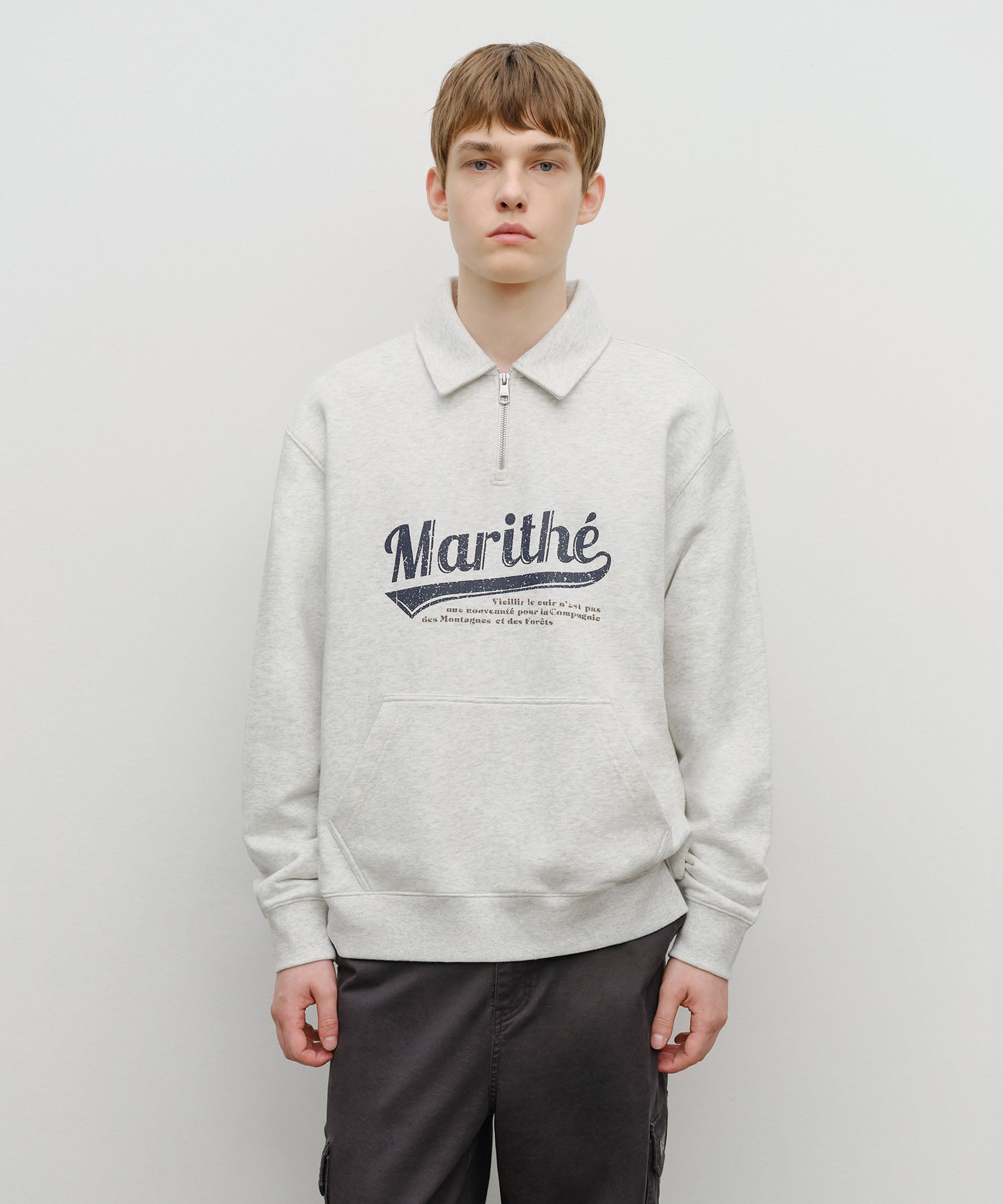 BASEBALL LOGO COLLAR HALF ZIPUP SWEATSHIRT