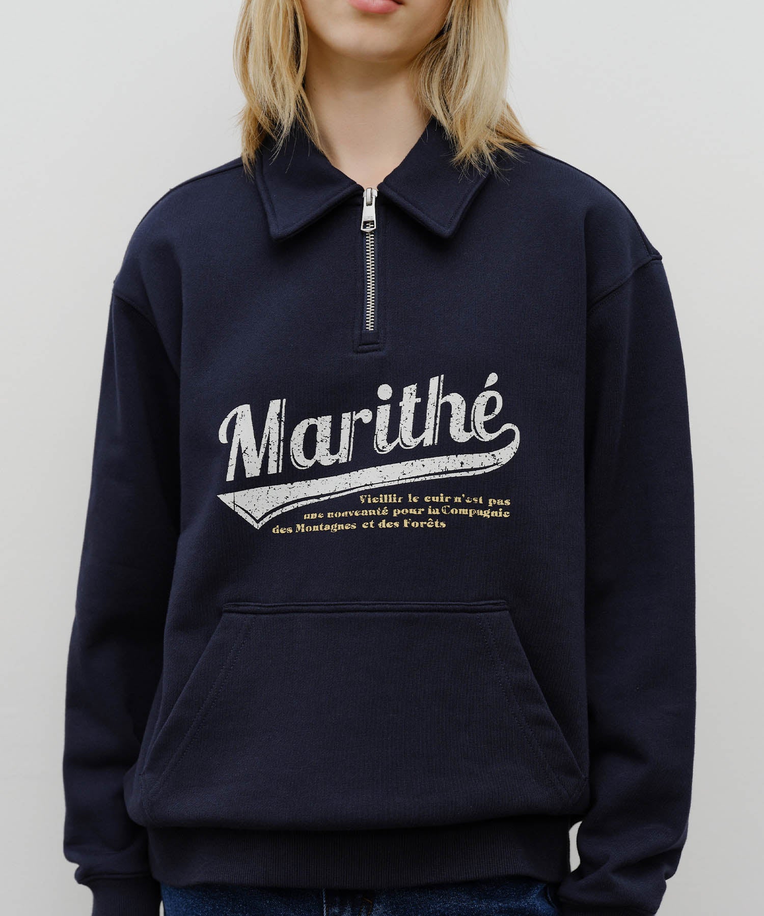 BASEBALL LOGO COLLAR HALF ZIPUP SWEATSHIRT