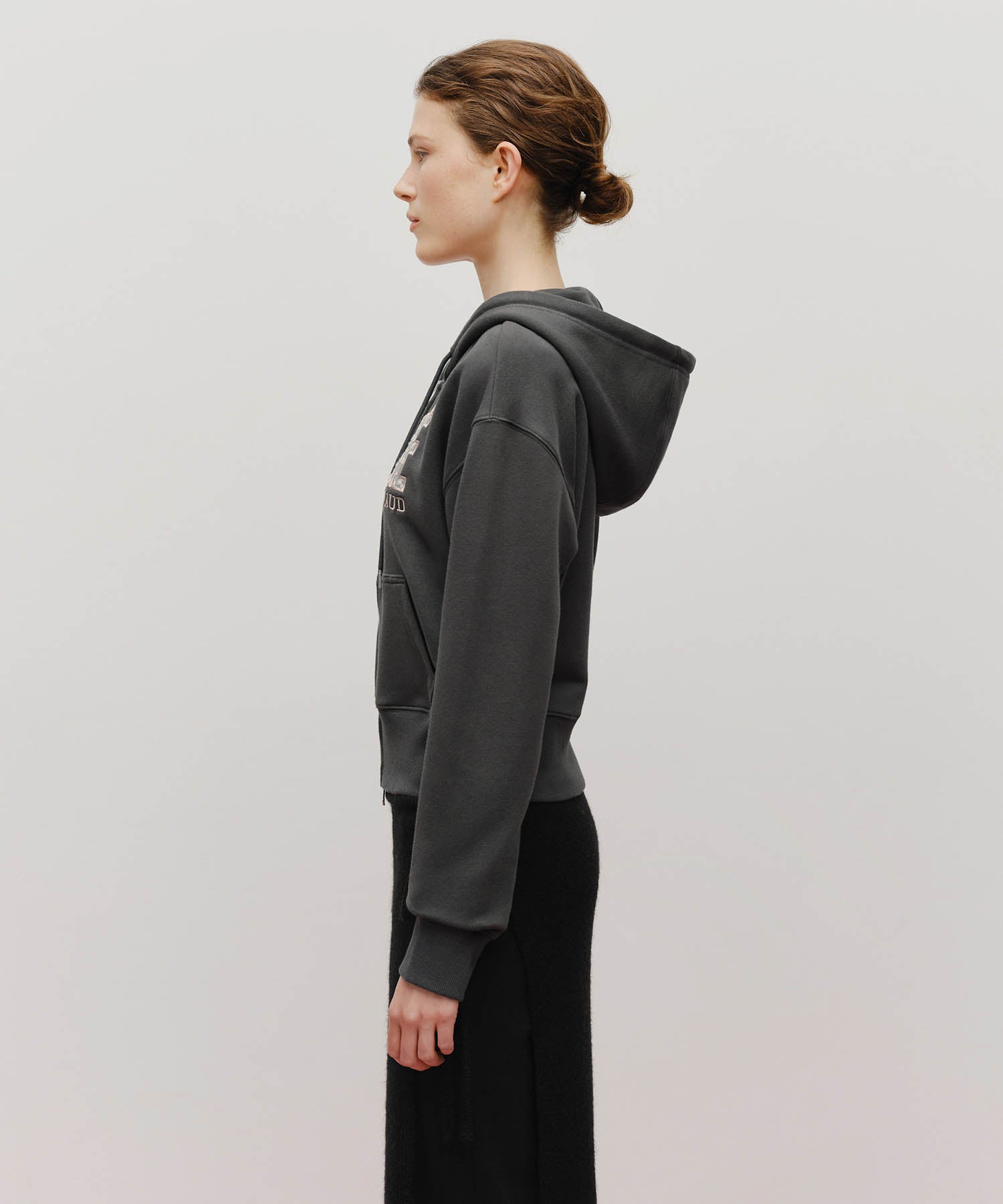W LACE APPLIQUE CROP HOODIE ZIPUP