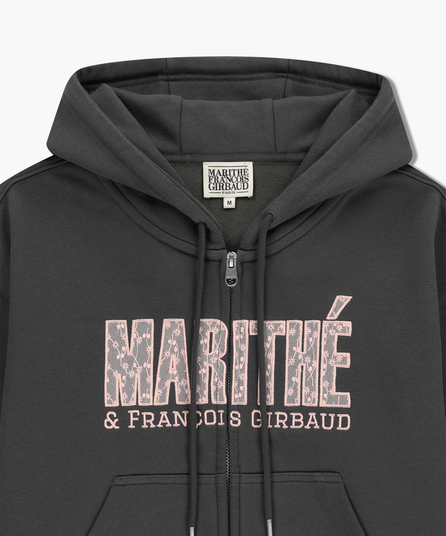 W LACE APPLIQUE CROP HOODIE ZIPUP