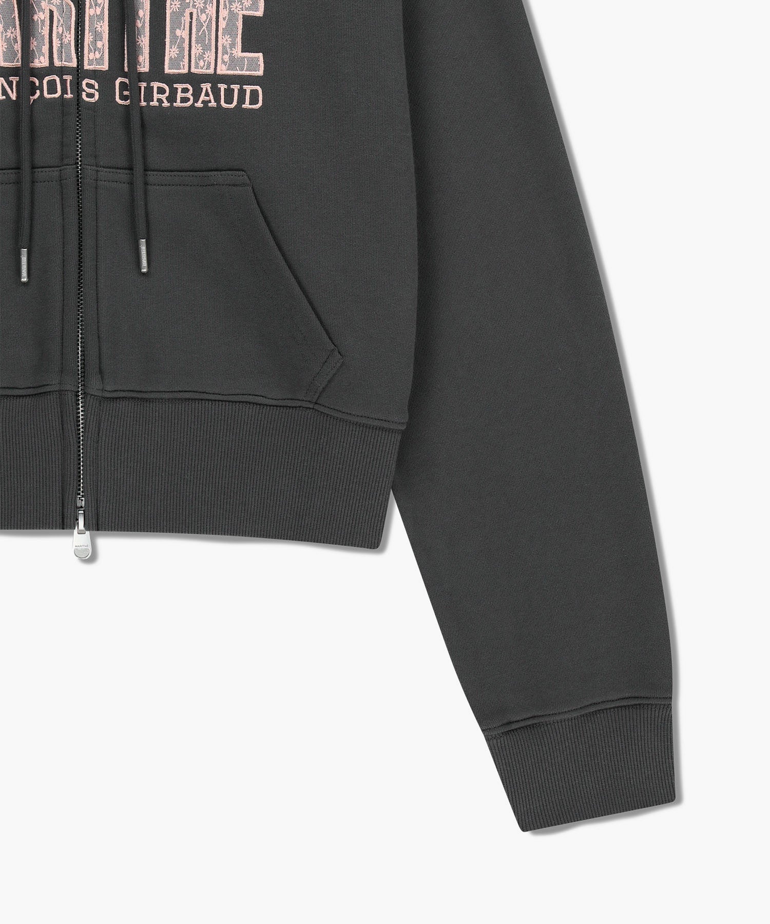 W LACE APPLIQUE CROP HOODIE ZIPUP