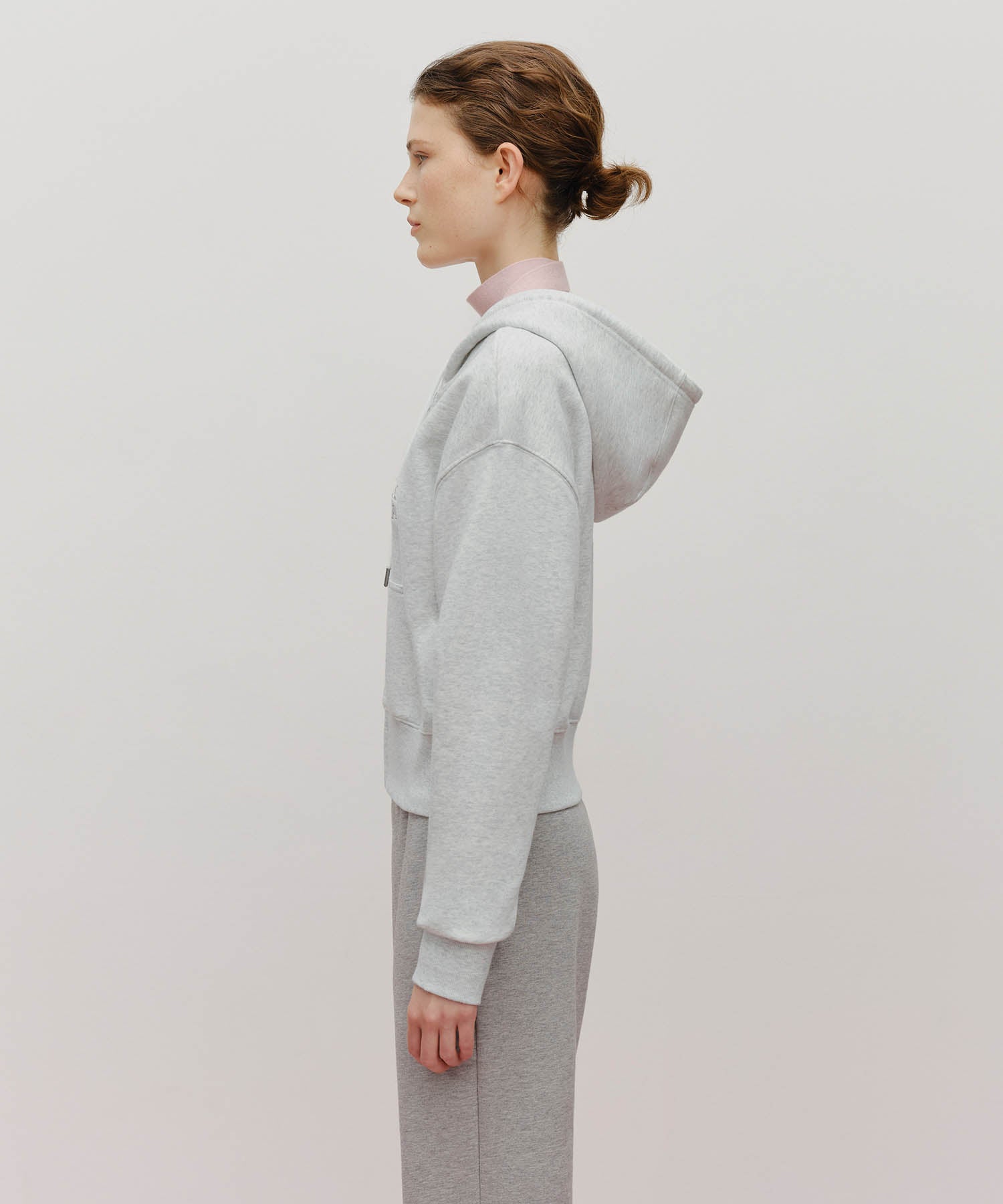 W LACE APPLIQUE CROP HOODIE ZIPUP