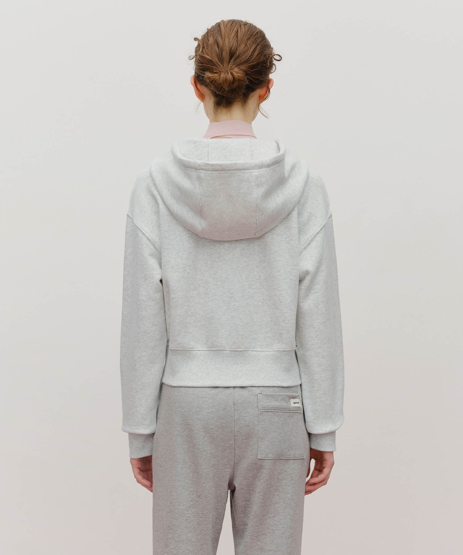 W LACE APPLIQUE CROP HOODIE ZIPUP