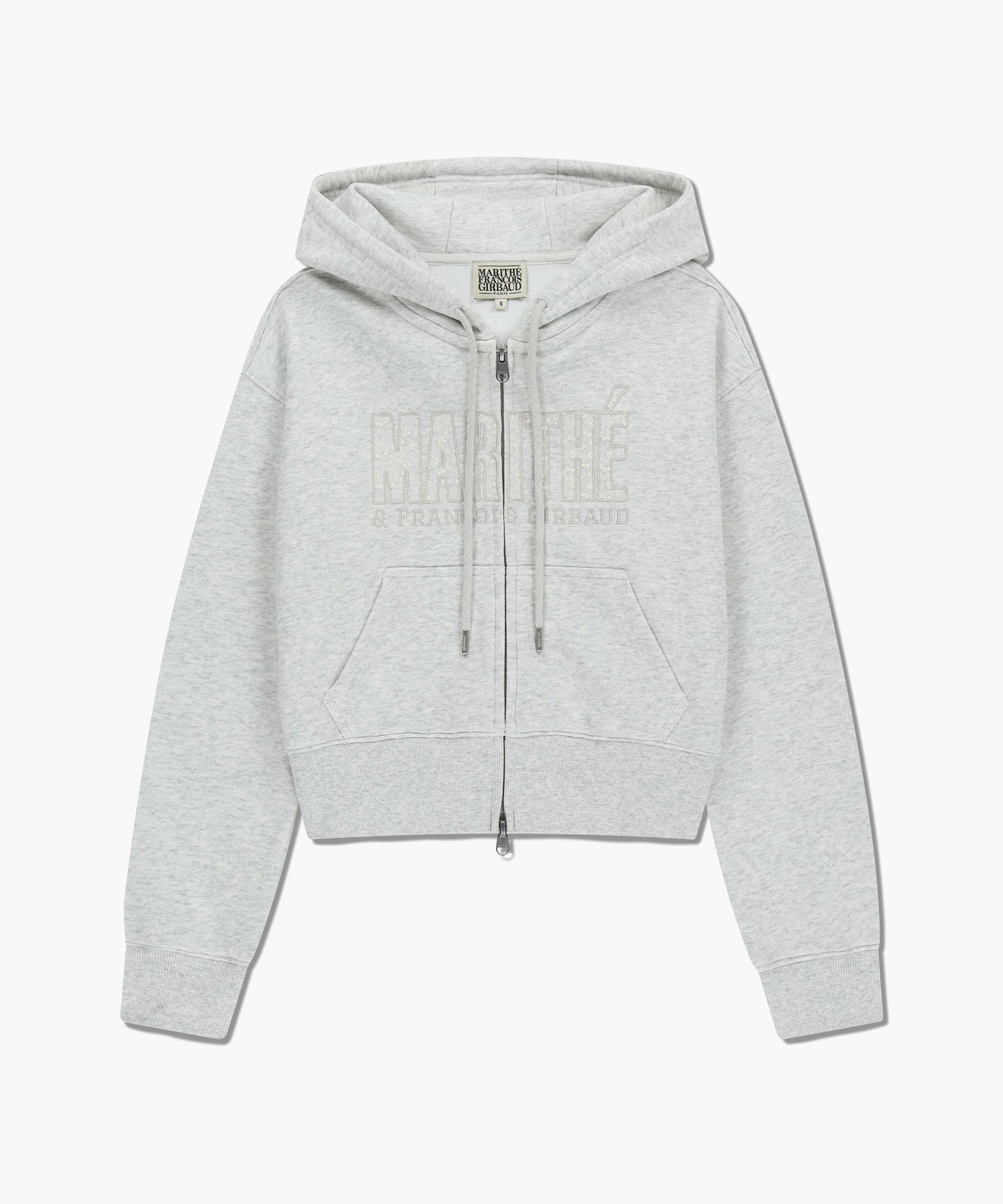 W LACE APPLIQUE CROP HOODIE ZIPUP