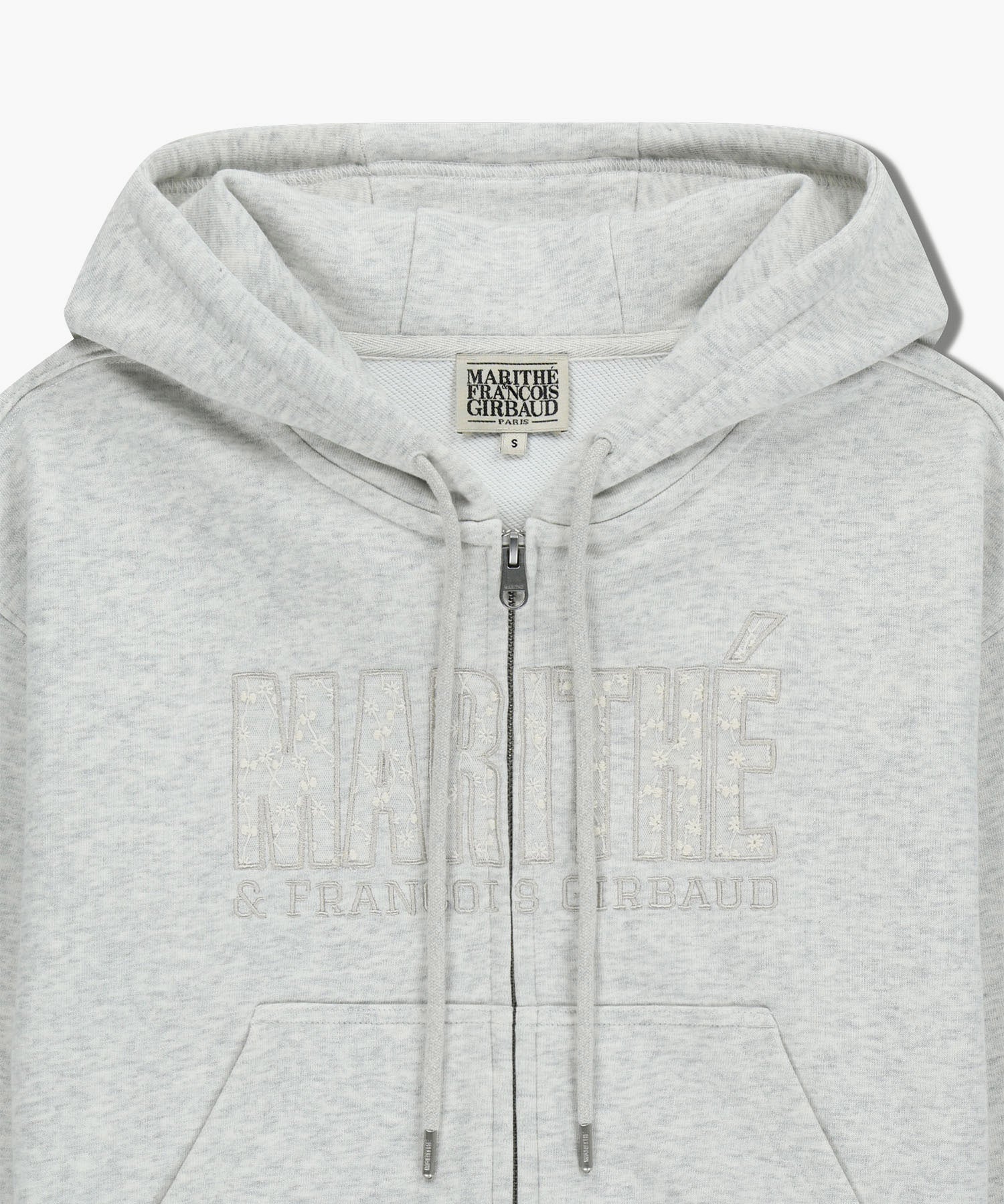 W LACE APPLIQUE CROP HOODIE ZIPUP