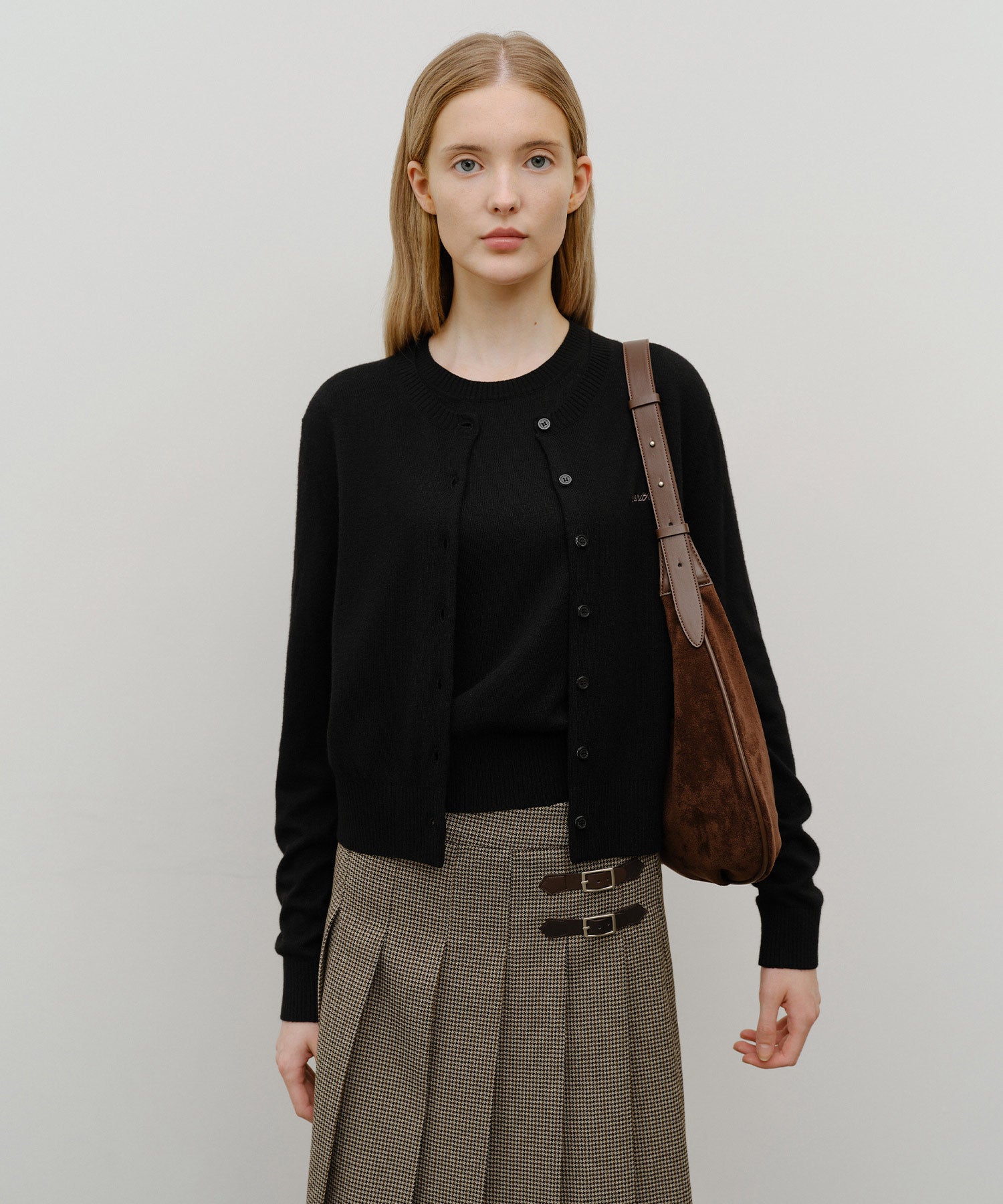 CLASSIC LOGO ROUND SUEDE SHOULDER BAG