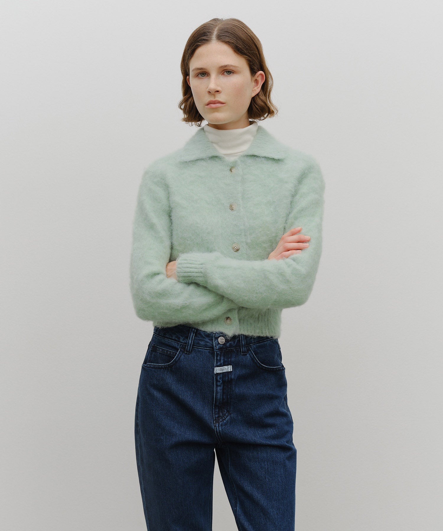 W HAIRY COLLAR CARDIGAN