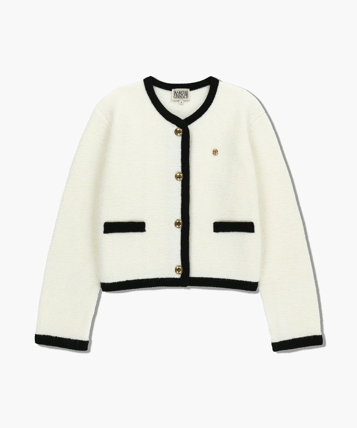 W BOUCLE KNIT ROUND NECK CARDIGAN