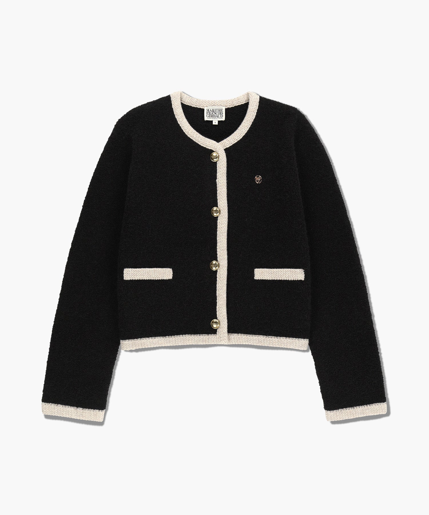 W BOUCLE KNIT ROUND NECK CARDIGAN