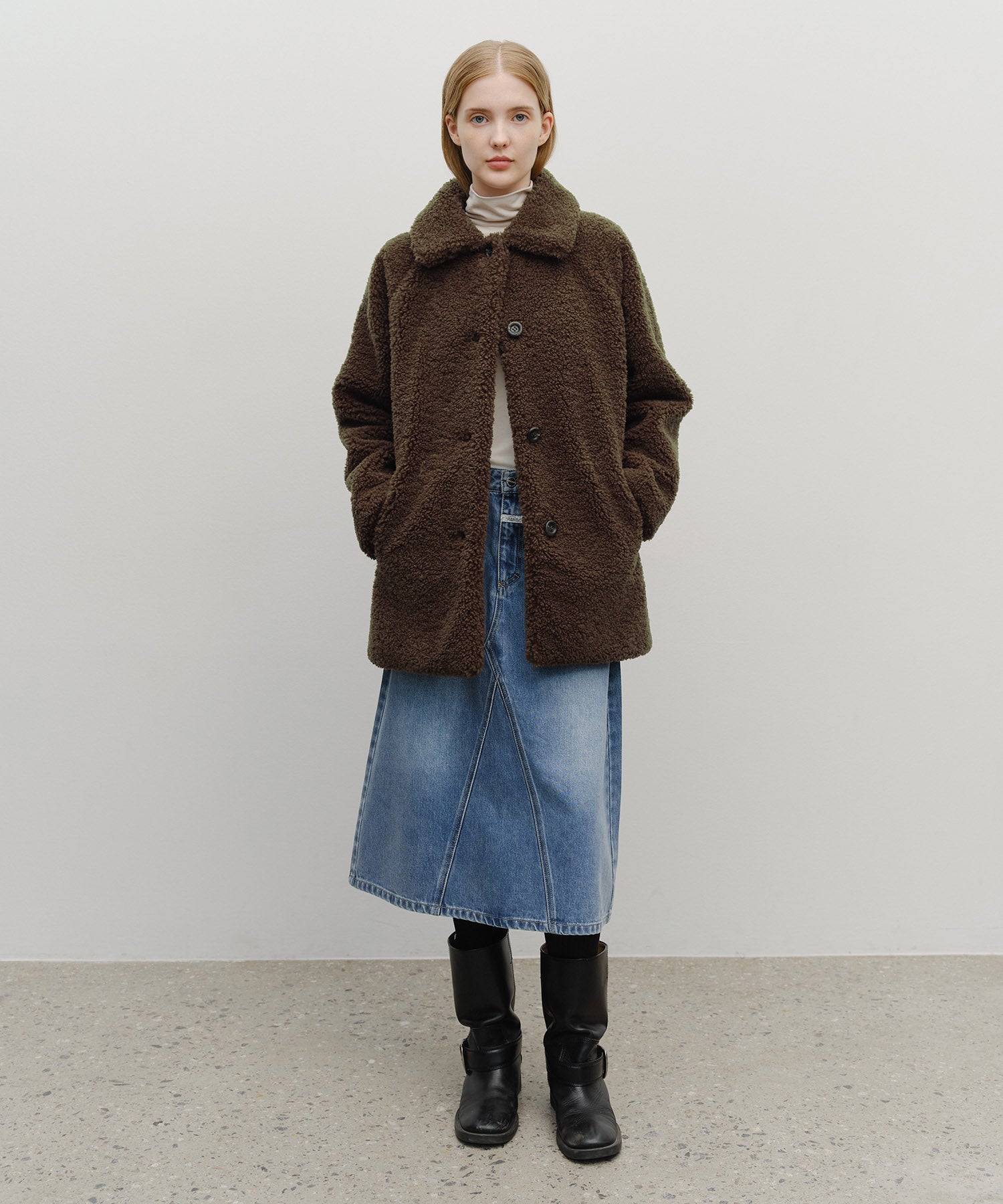 W MID SHEARLING FUR COAT