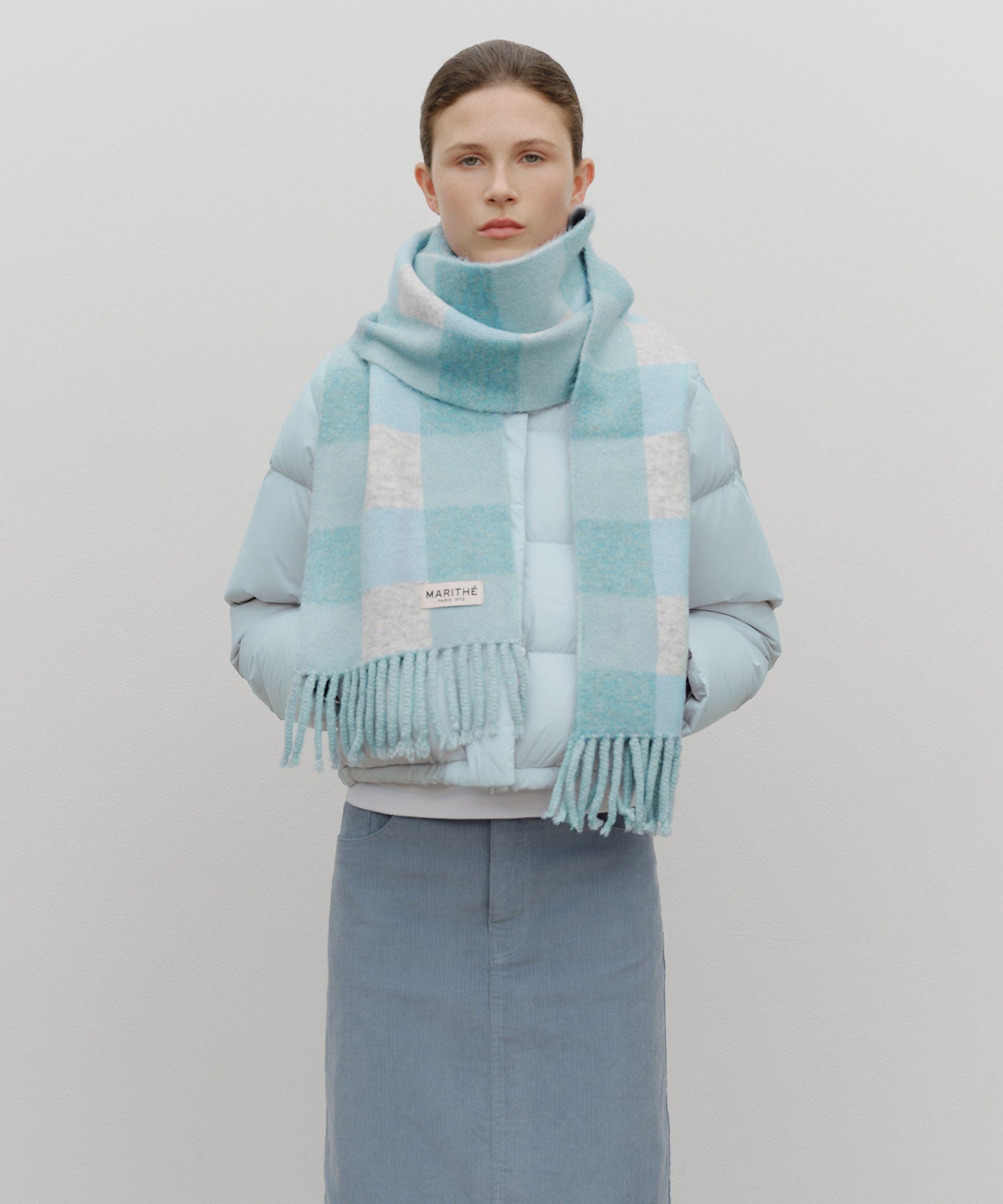 FUZZY CHECK KNIT MUFFLER