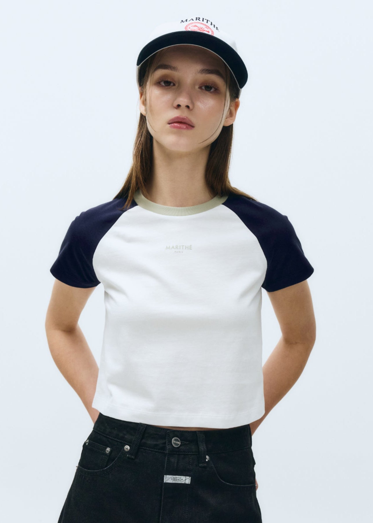 W 2-TONE RAGLAN CROP TEE