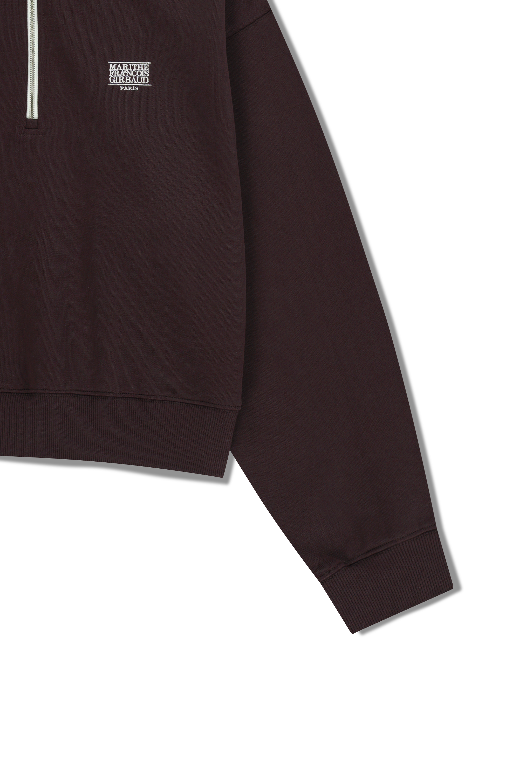 W CHAIN STITCH LOGO HALF ZIP-UP CROP SWEATSHIRT