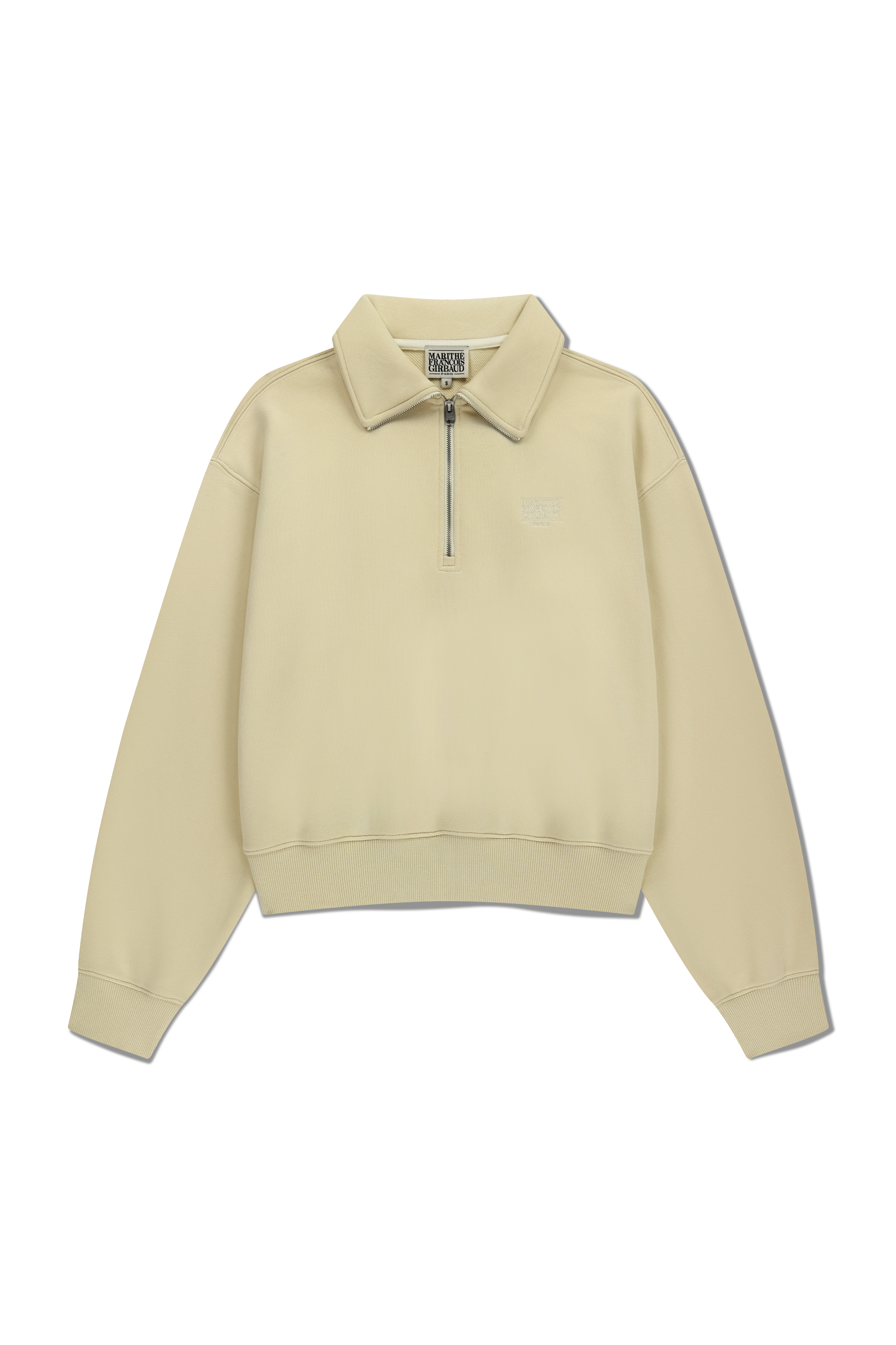 W CHAIN STITCH LOGO HALF ZIP-UP CROP SWEATSHIRT
